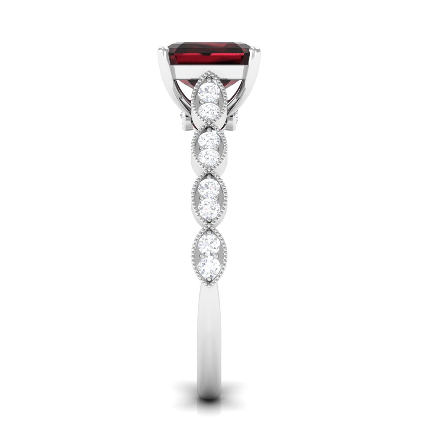 Real 8mm Asscher Cut Garnet Engagement Ring with Diamond