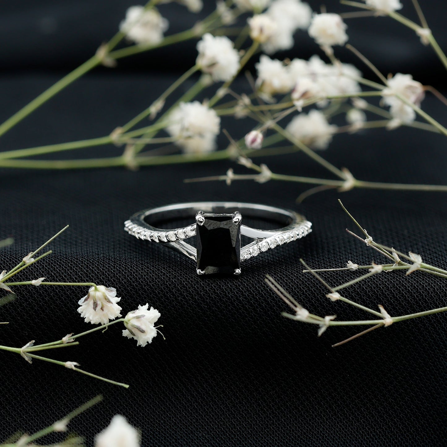 8X10MM Emerald Cut Lab Created Black Diamond Engagement Ring