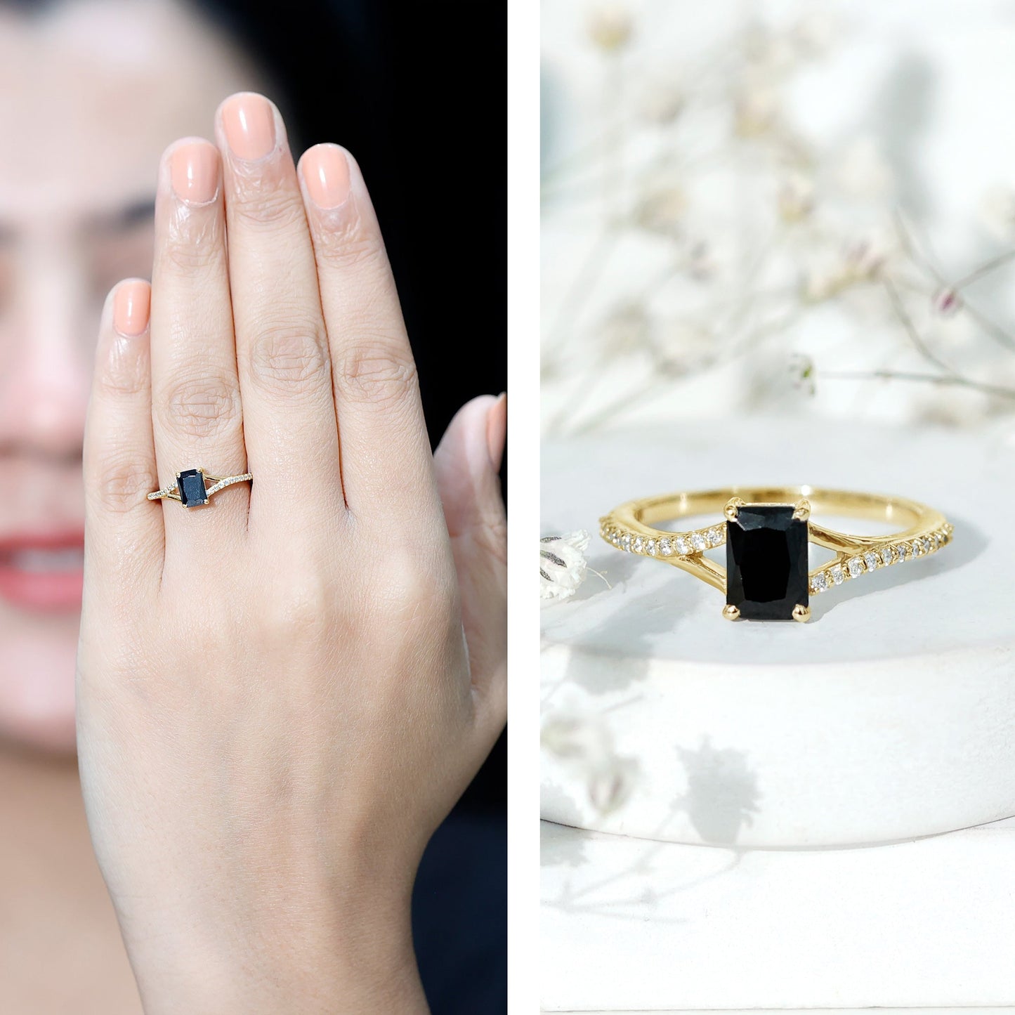 8X10MM Emerald Cut Lab Created Black Diamond Engagement Ring