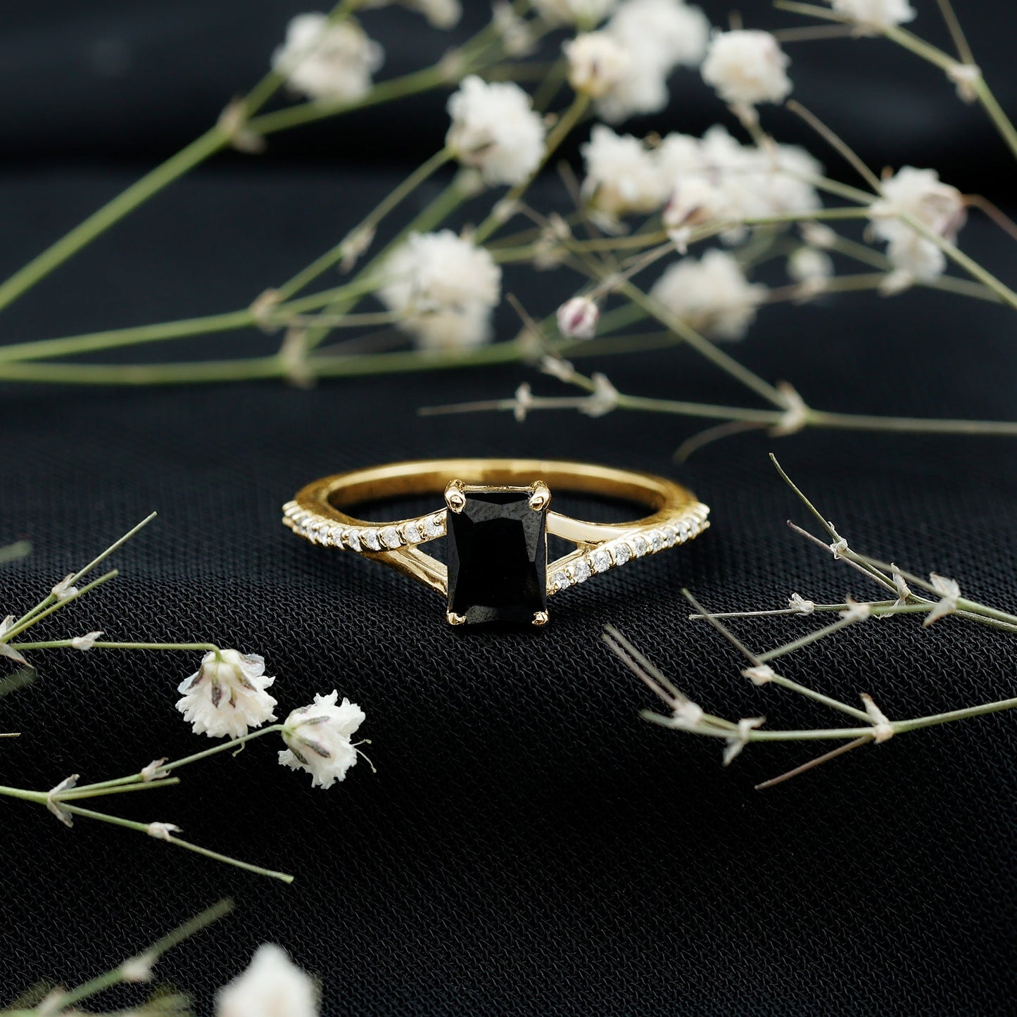8X10MM Emerald Cut Lab Created Black Diamond Engagement Ring