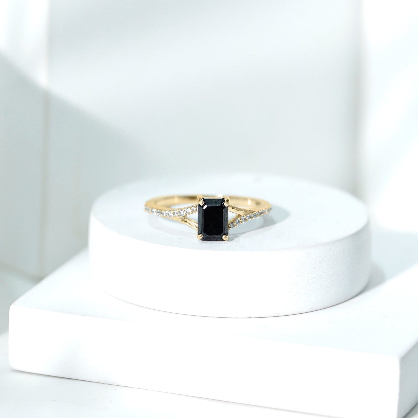 8X10MM Emerald Cut Lab Created Black Diamond Engagement Ring