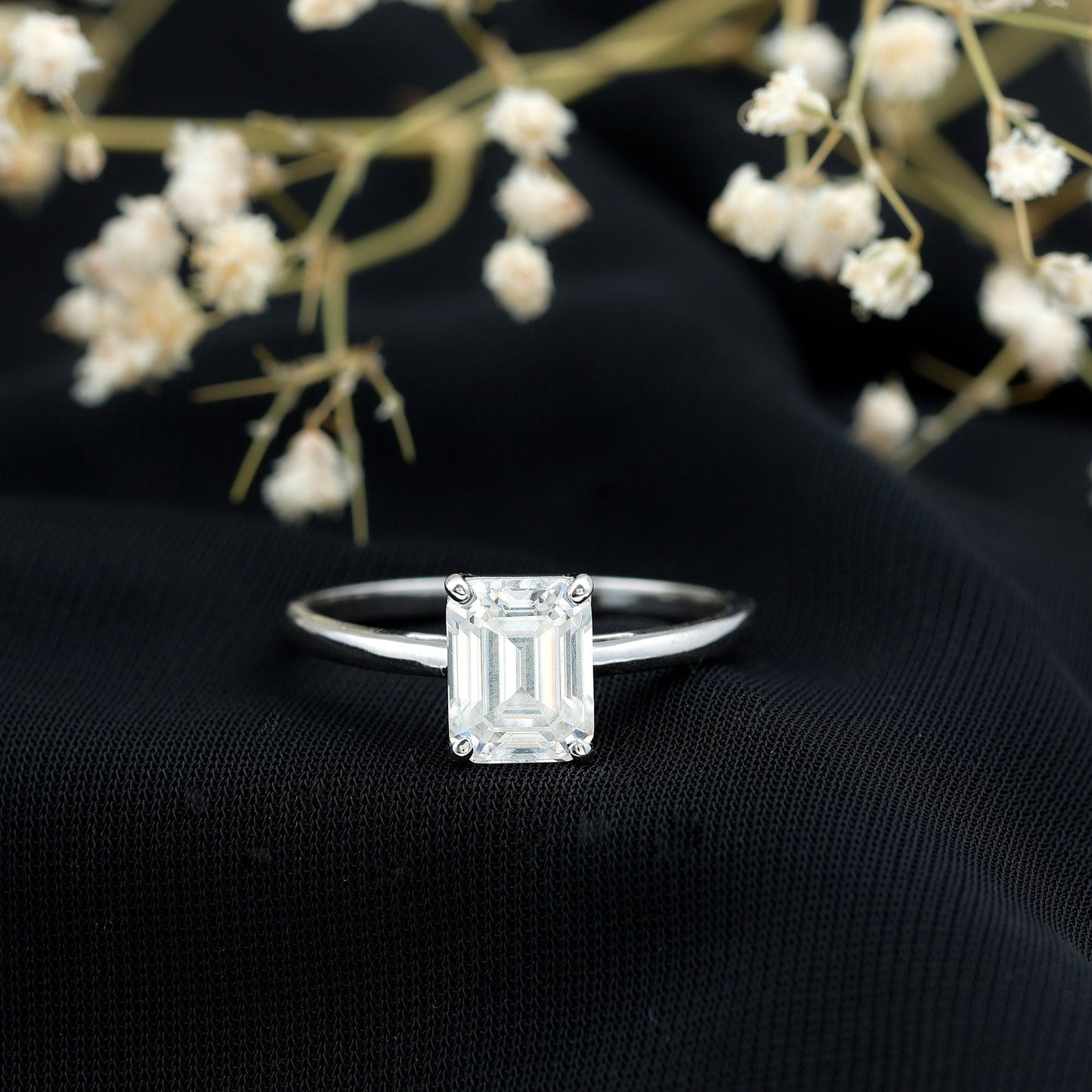 Solitaire 7X9MM Emerald Cut Moissanite Engagement Ring For Her