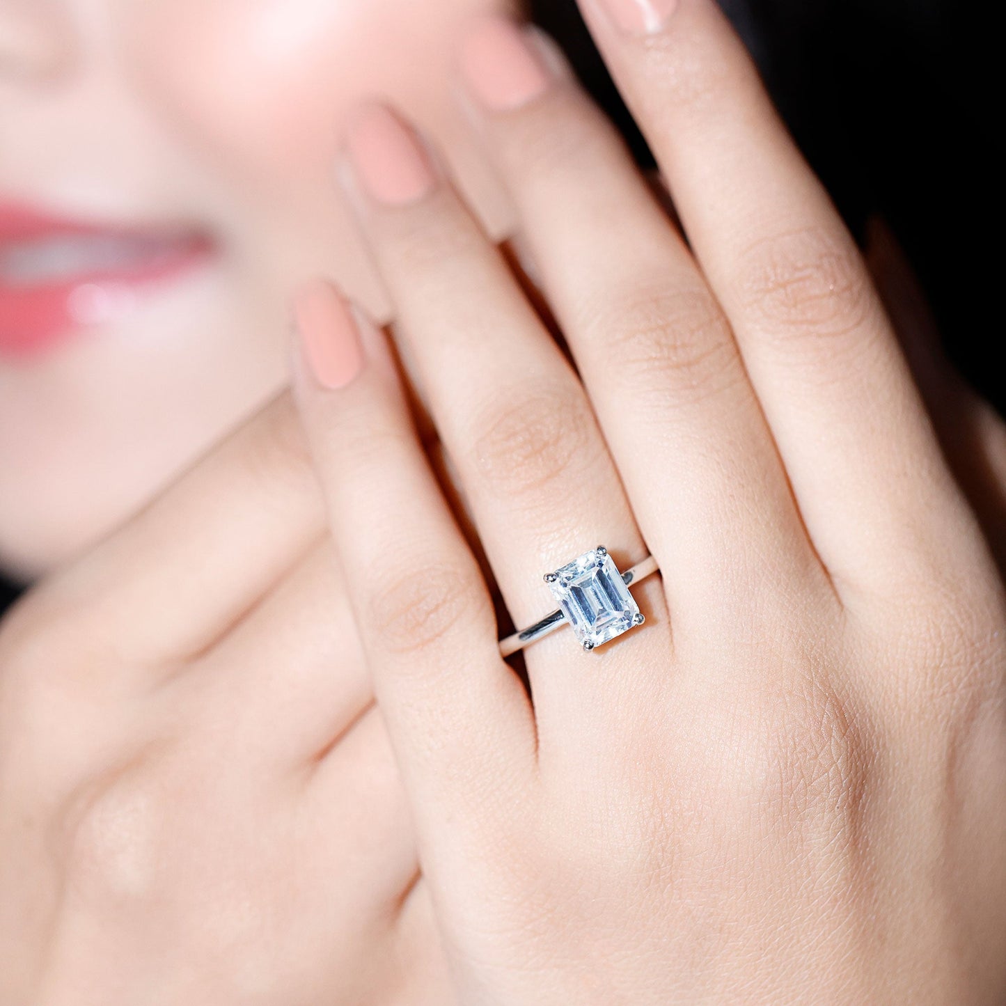 Solitaire 7X9MM Emerald Cut Moissanite Engagement Ring For Her