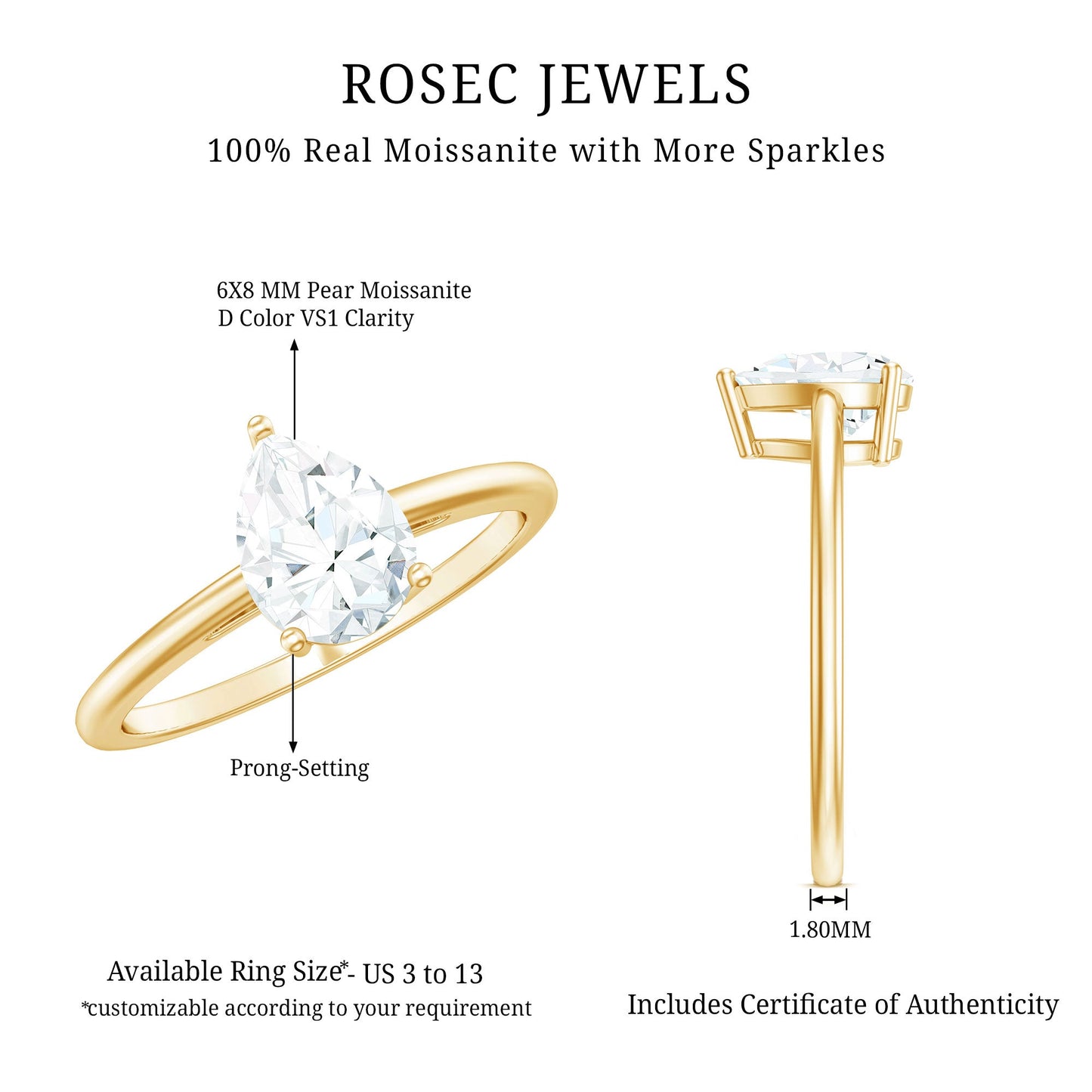 Solitaire Moissanite Teardrop Engagement Ring for Women