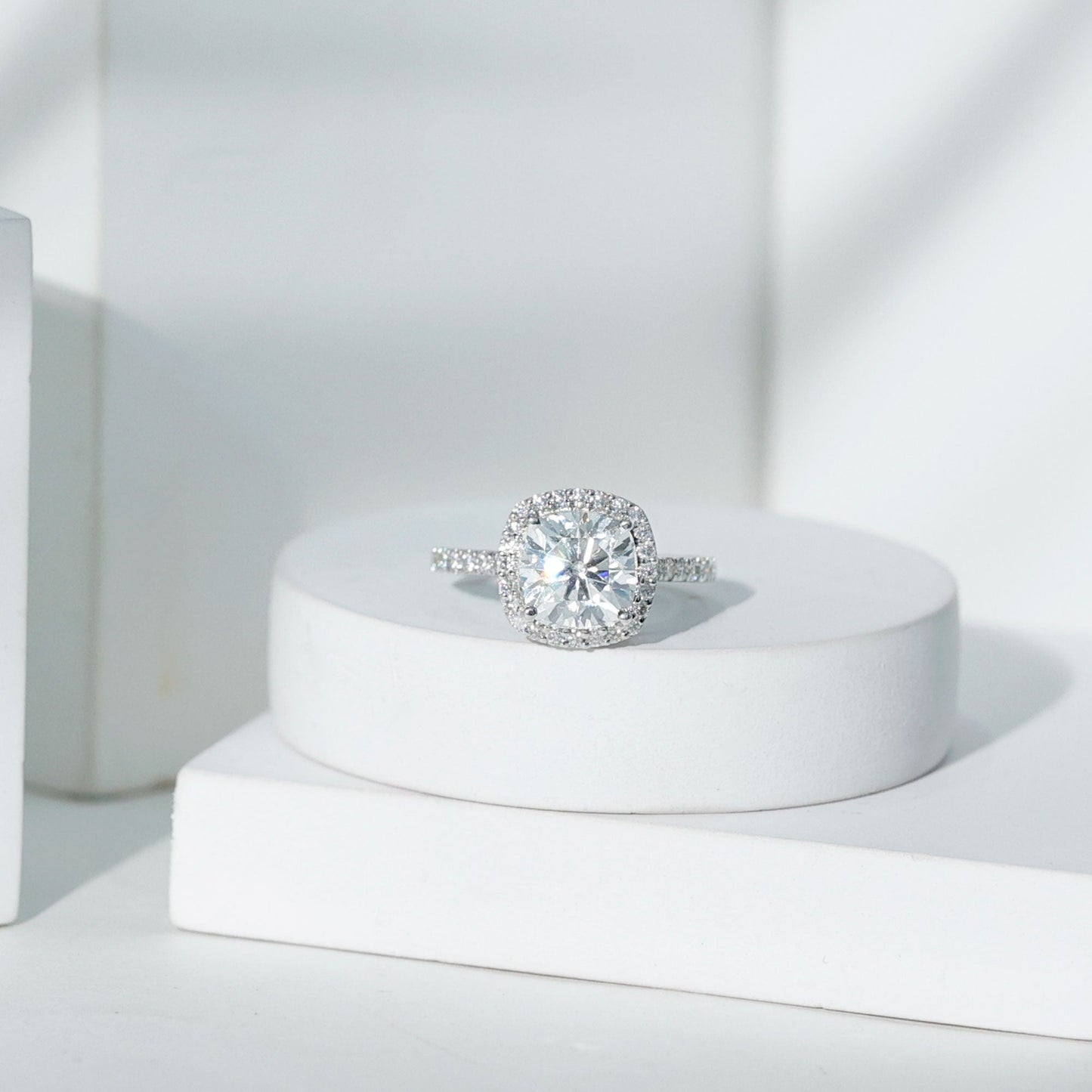 Victorian Style 8 MM Cushion Moissanite Halo Engagement Ring