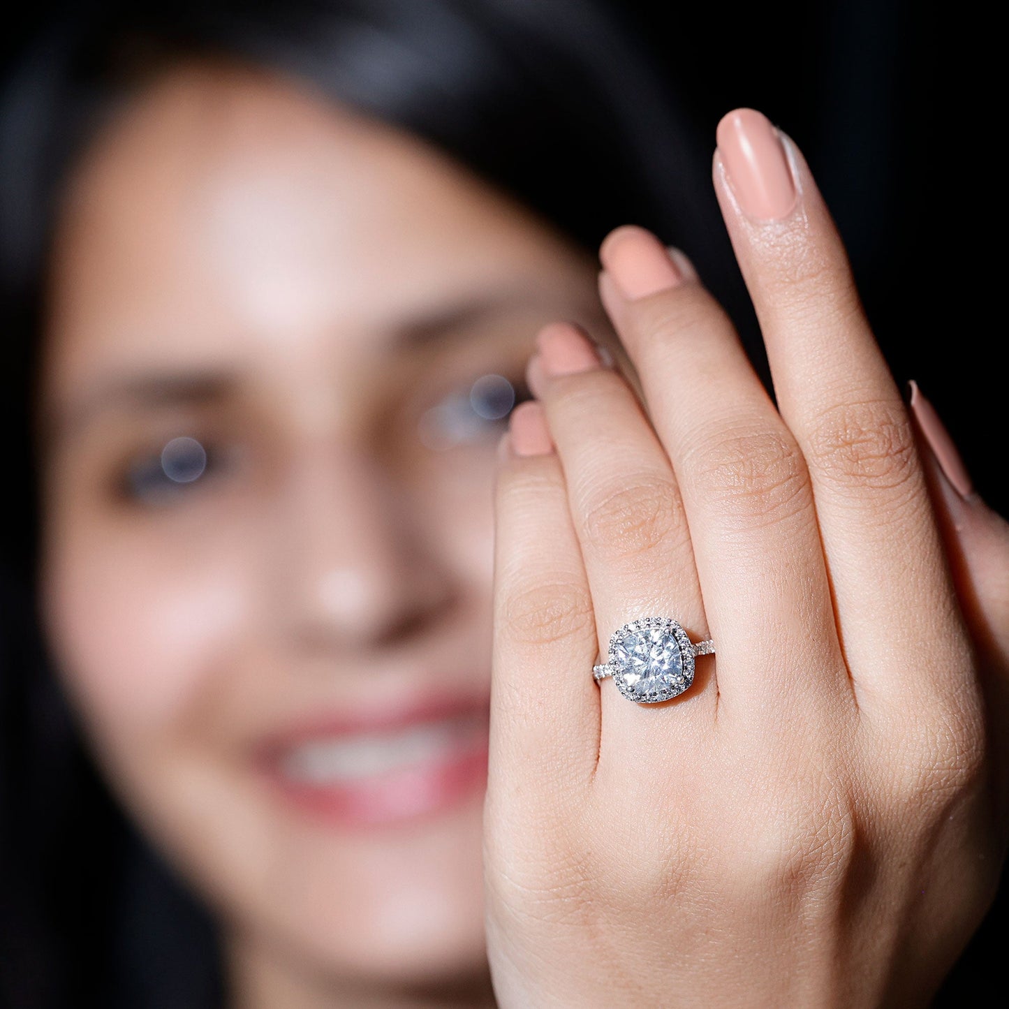 Victorian Style 8 MM Cushion Moissanite Halo Engagement Ring