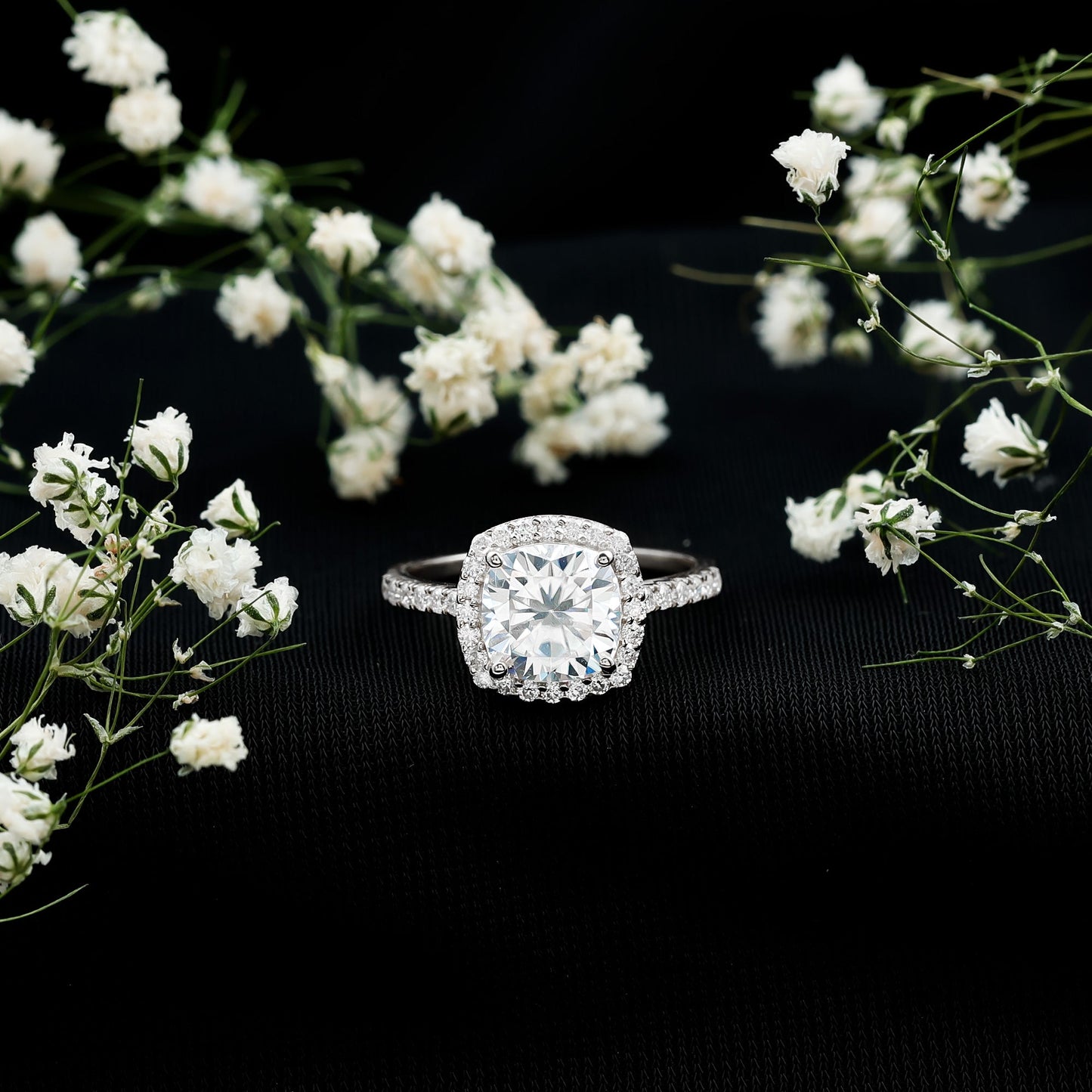 Victorian Style 8 MM Cushion Moissanite Halo Engagement Ring