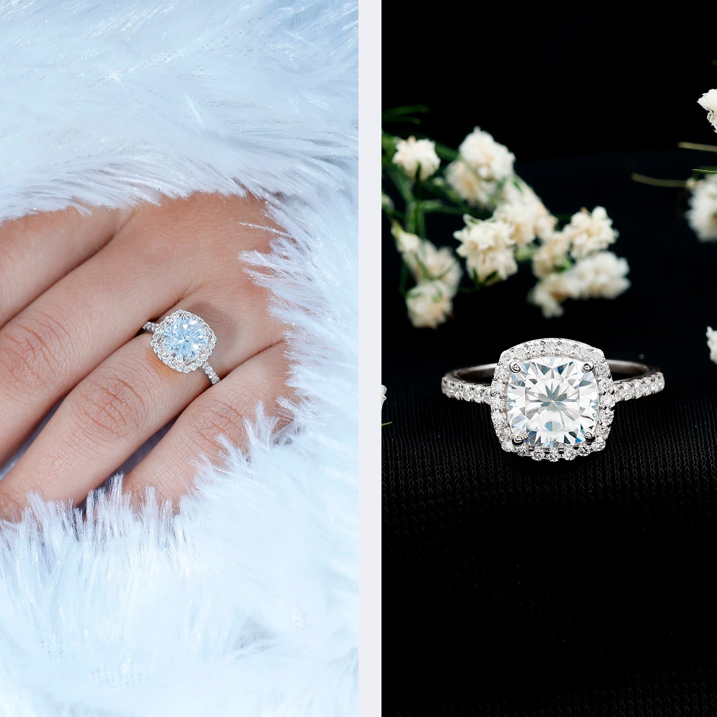 Victorian Style 8 MM Cushion Moissanite Halo Engagement Ring