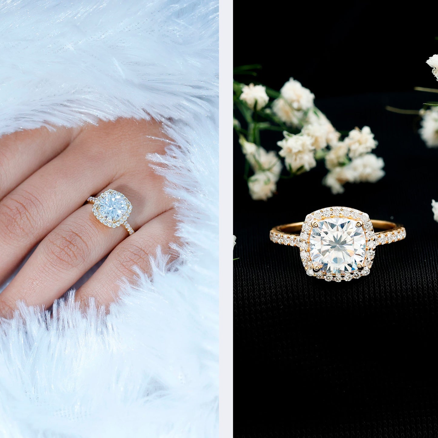Victorian Style 8 MM Cushion Moissanite Halo Engagement Ring