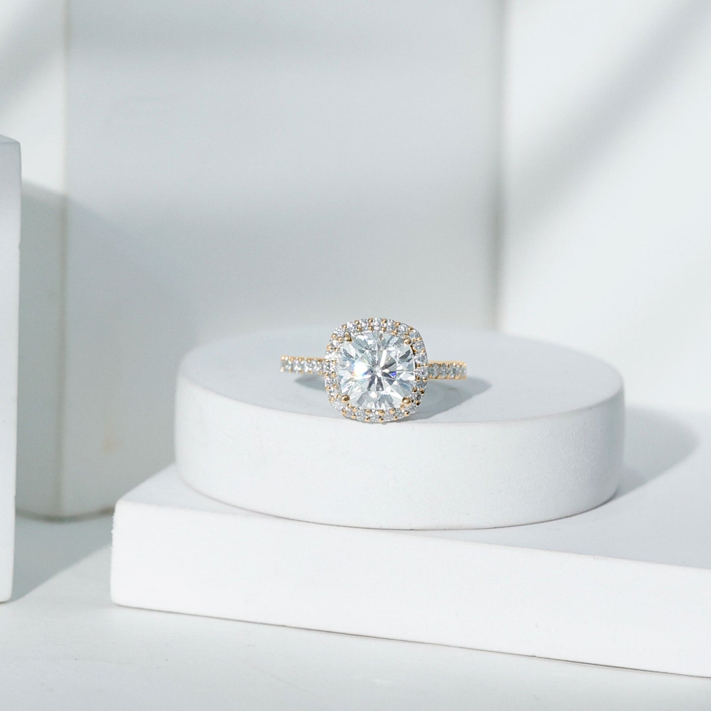Victorian Style 8 MM Cushion Moissanite Halo Engagement Ring