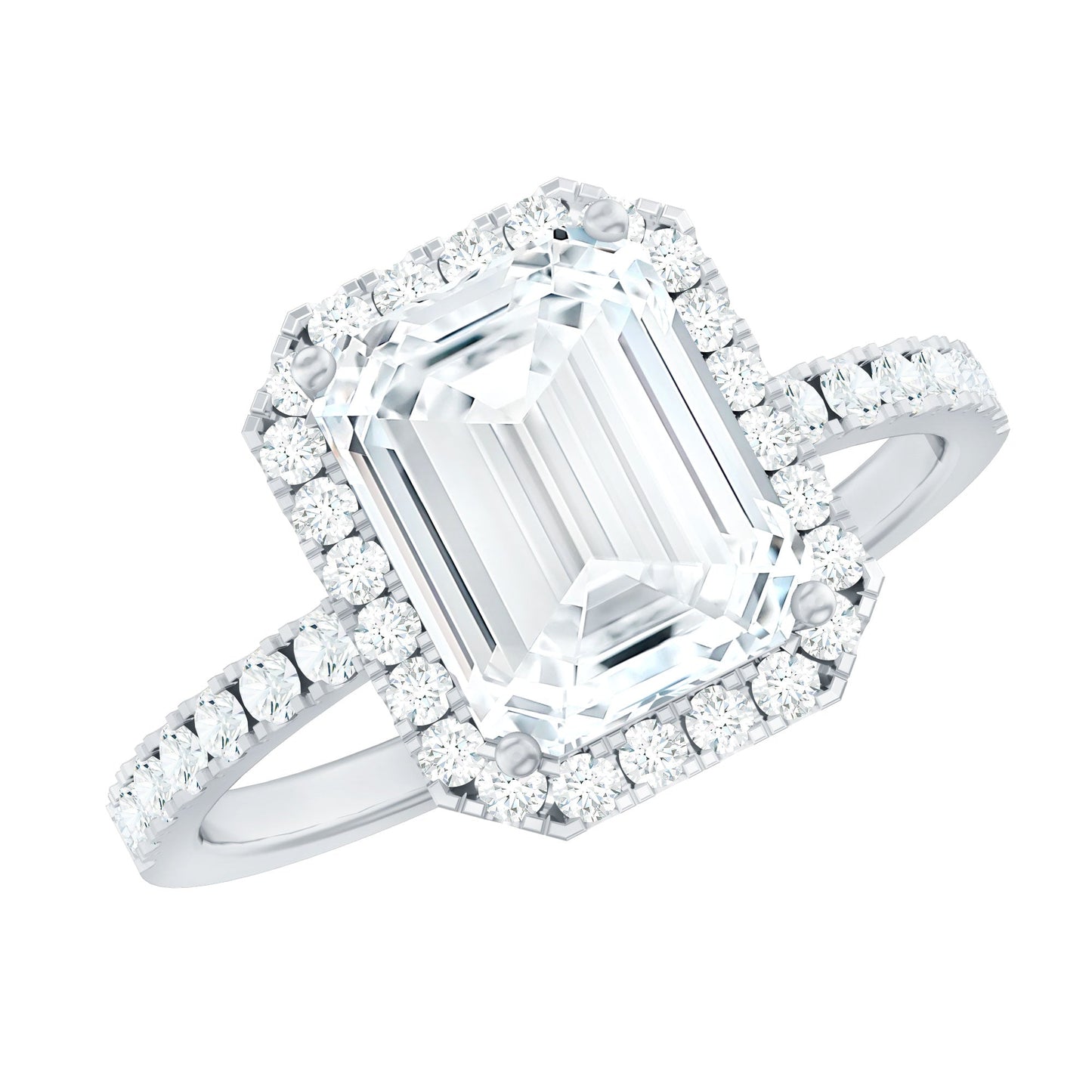 Certified Moissanite Emerald Cut Engagement Ring With Halo