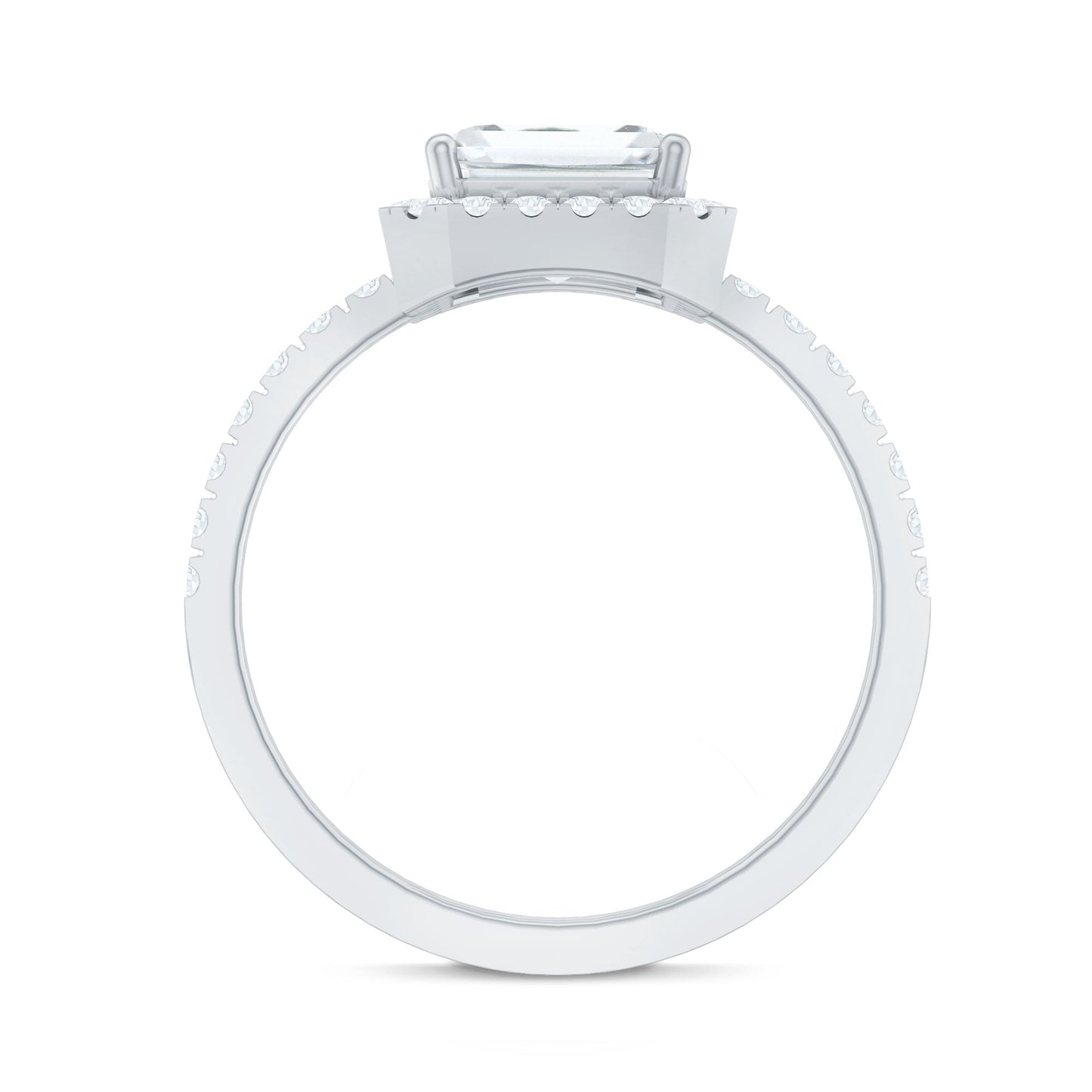 Certified Moissanite Emerald Cut Engagement Ring With Halo