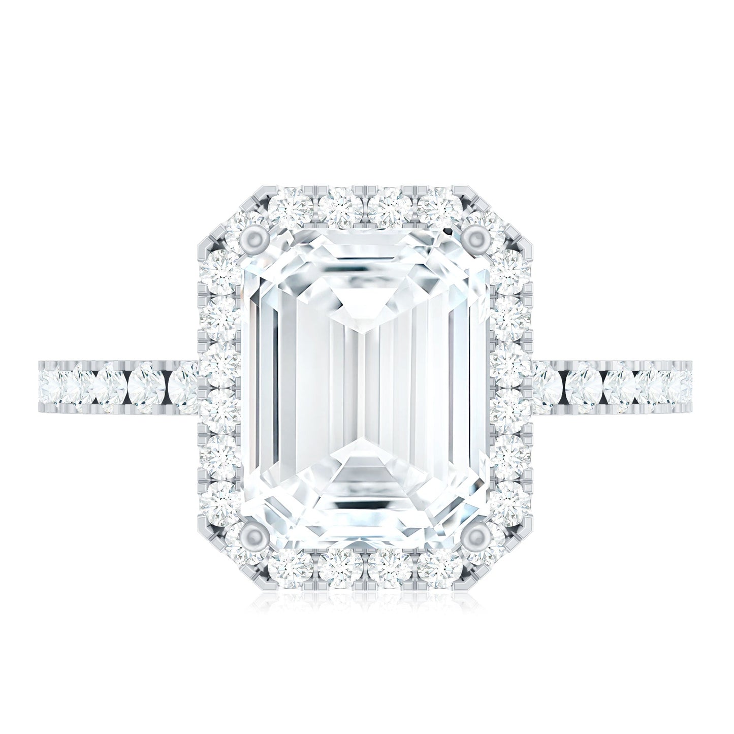 Certified Moissanite Emerald Cut Engagement Ring With Halo