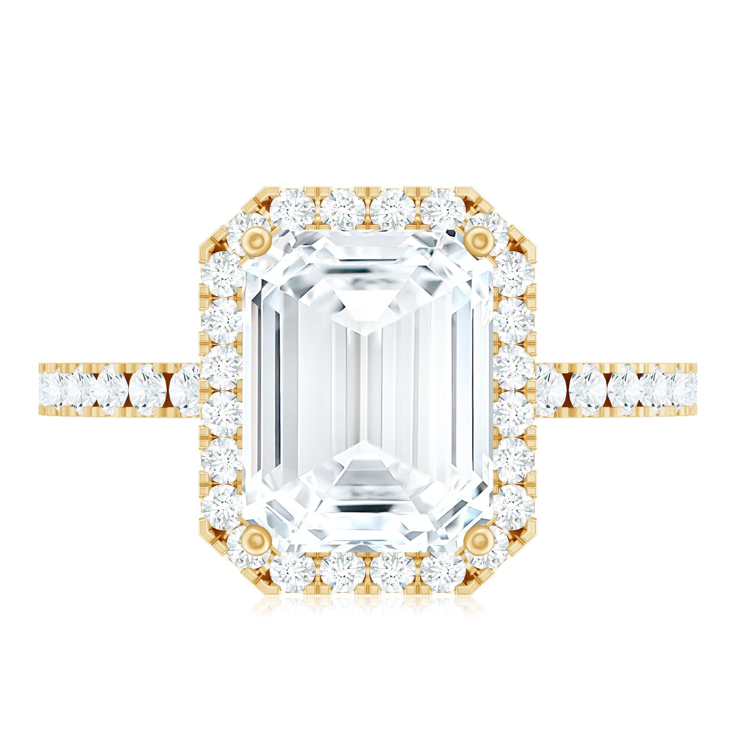 Certified Moissanite Emerald Cut Engagement Ring With Halo