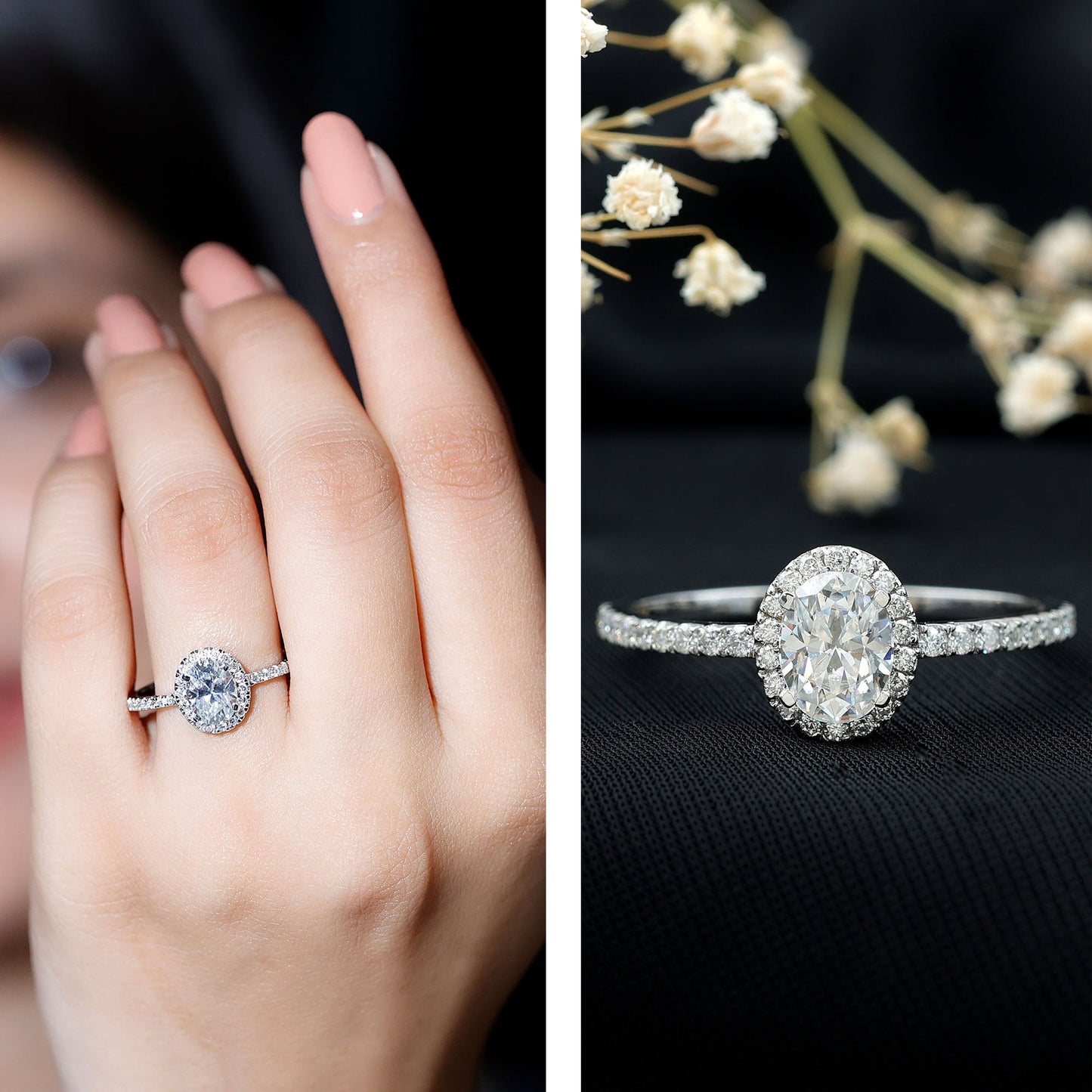 Certified Moissanite 6X8 MM Oval Engagement Ring For Her