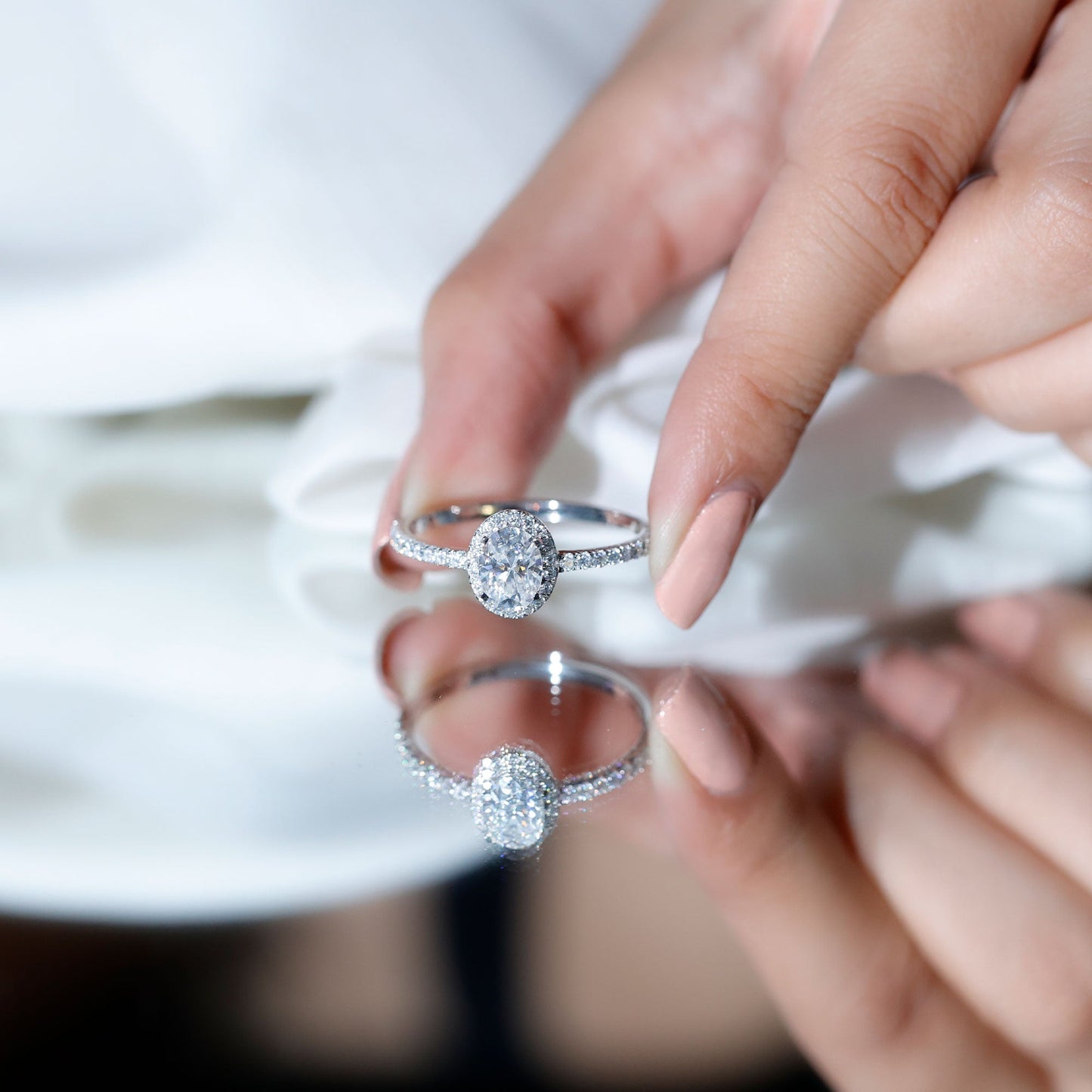 Certified Moissanite 6X8 MM Oval Engagement Ring For Her