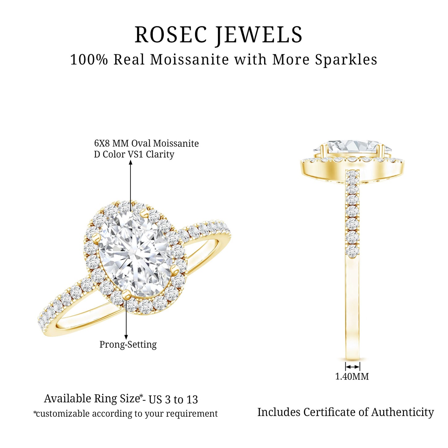 Certified Moissanite 6X8 MM Oval Engagement Ring For Her