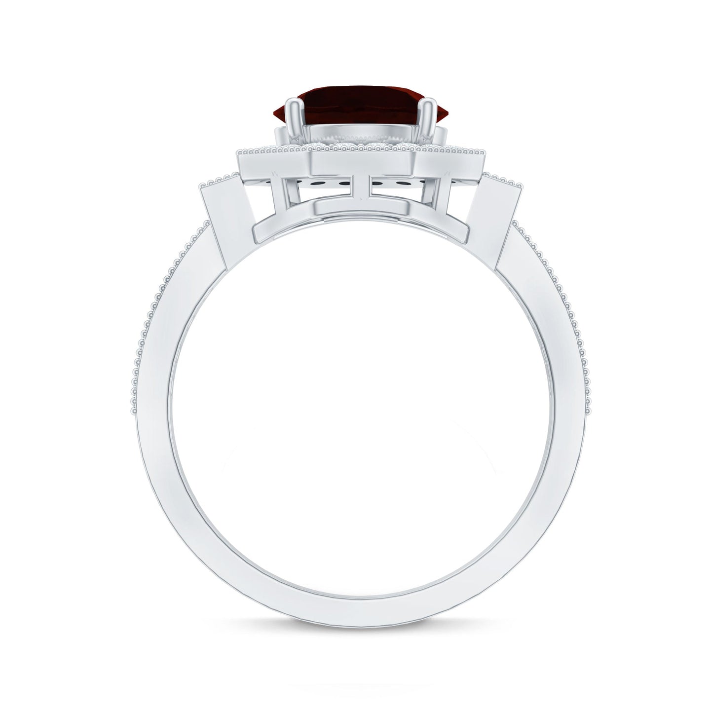 Art Deco 8mm Garnet Engagement Ring with Diamond Halo