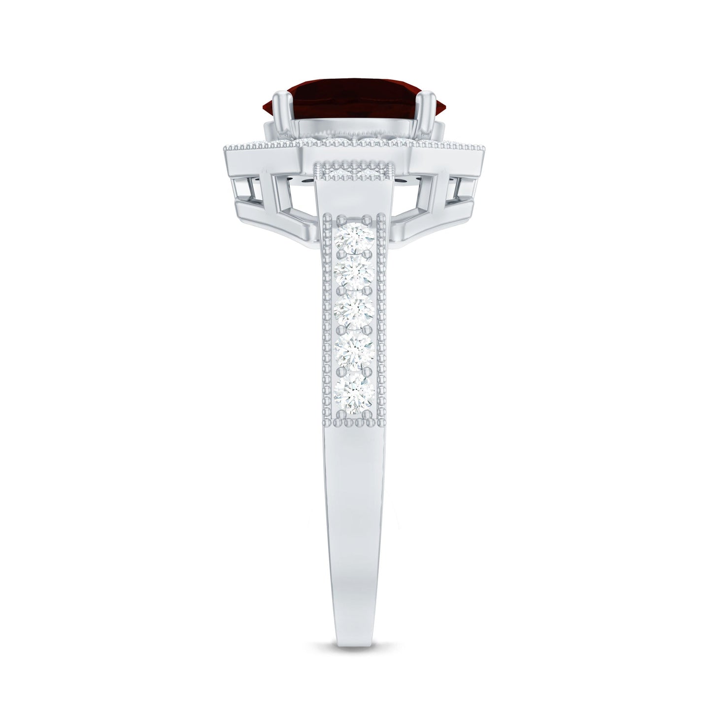 Art Deco 8mm Garnet Engagement Ring with Diamond Halo