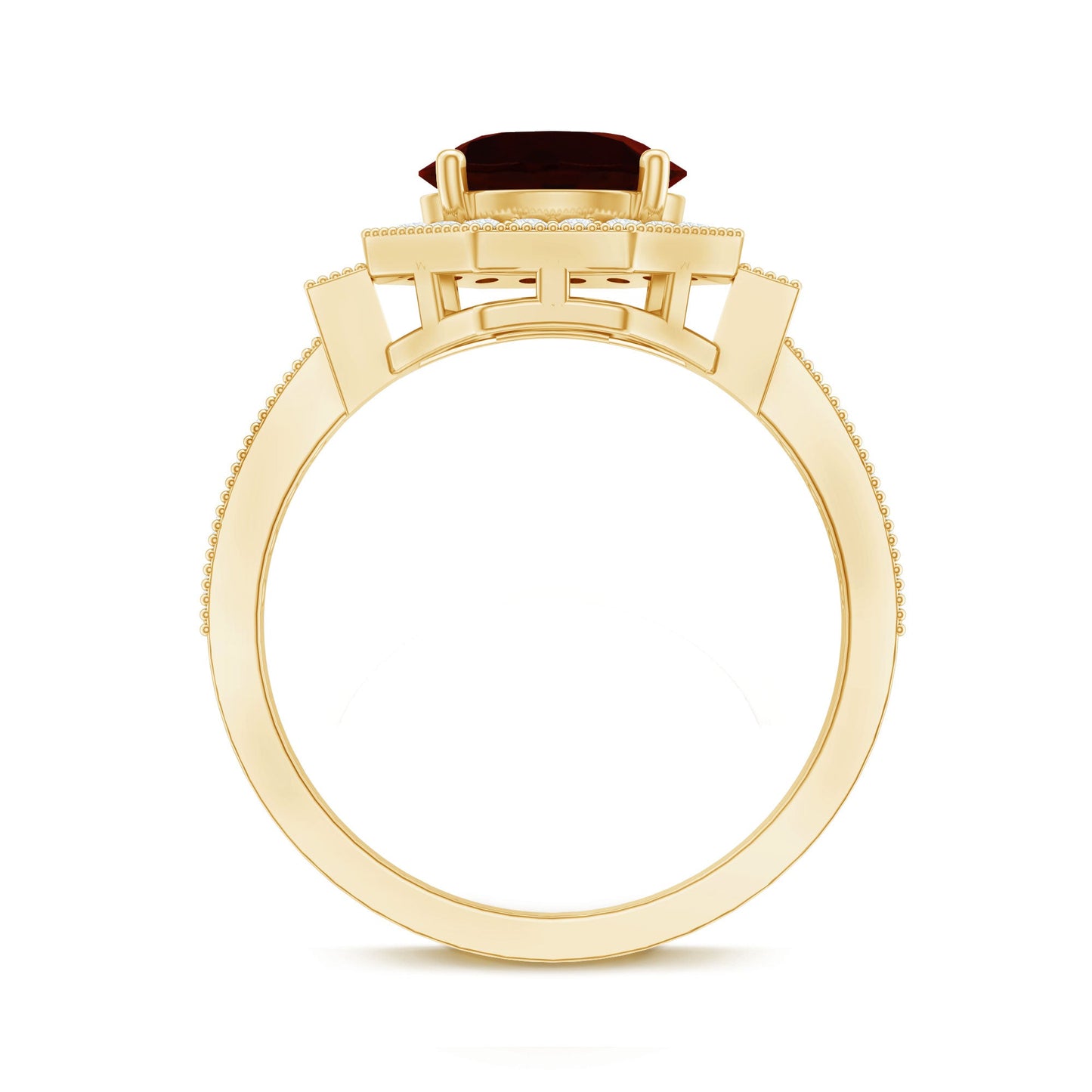 Art Deco 8mm Garnet Engagement Ring with Diamond Halo