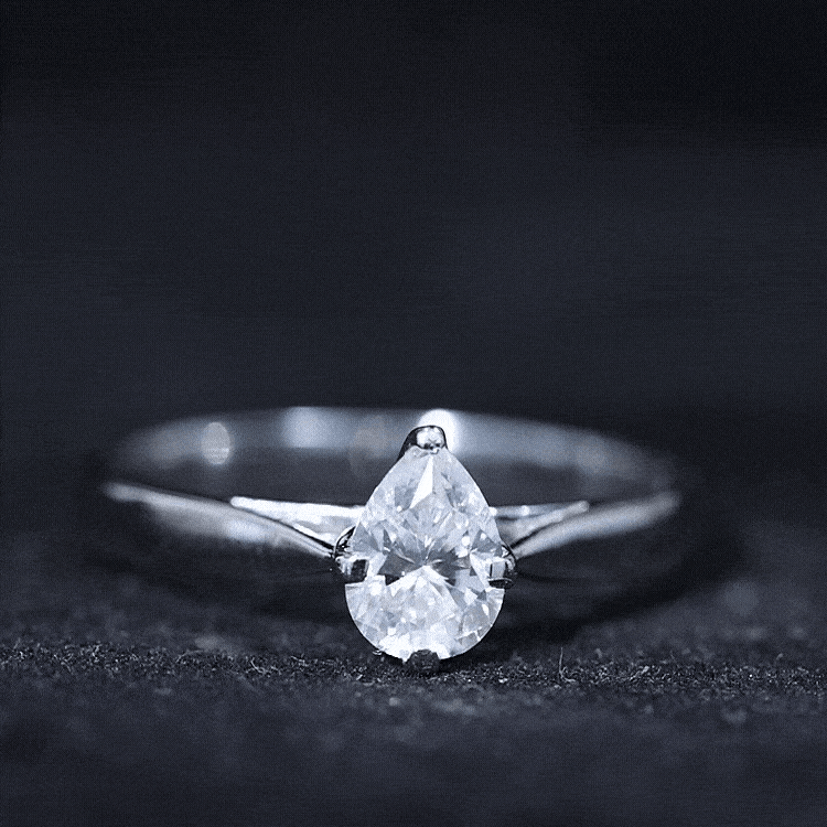 Certified Pear Shaped 5X7mm Moissanite Solitaire Engagement Ring
