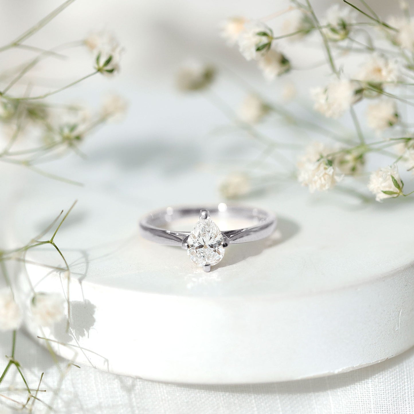 Certified Pear Shaped 5X7mm Moissanite Solitaire Engagement Ring
