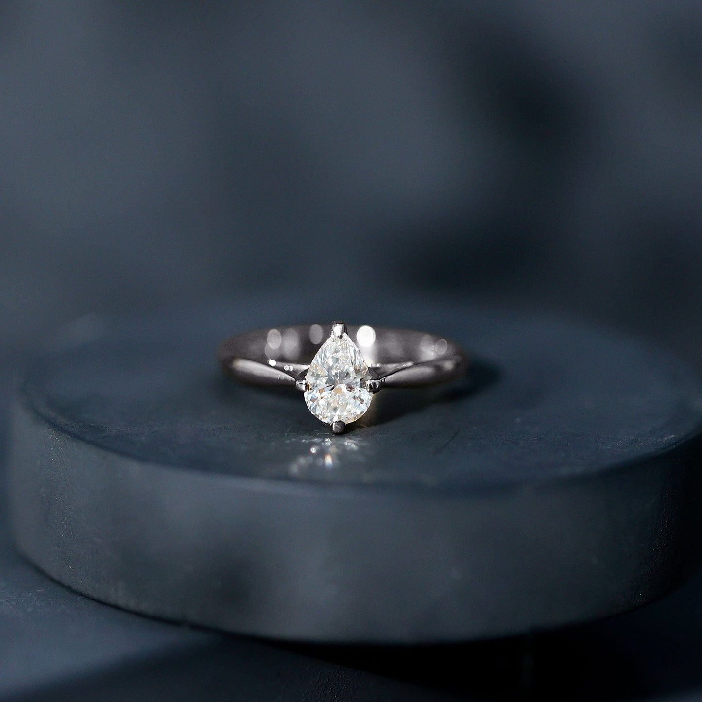 Certified Pear Shaped 5X7mm Moissanite Solitaire Engagement Ring