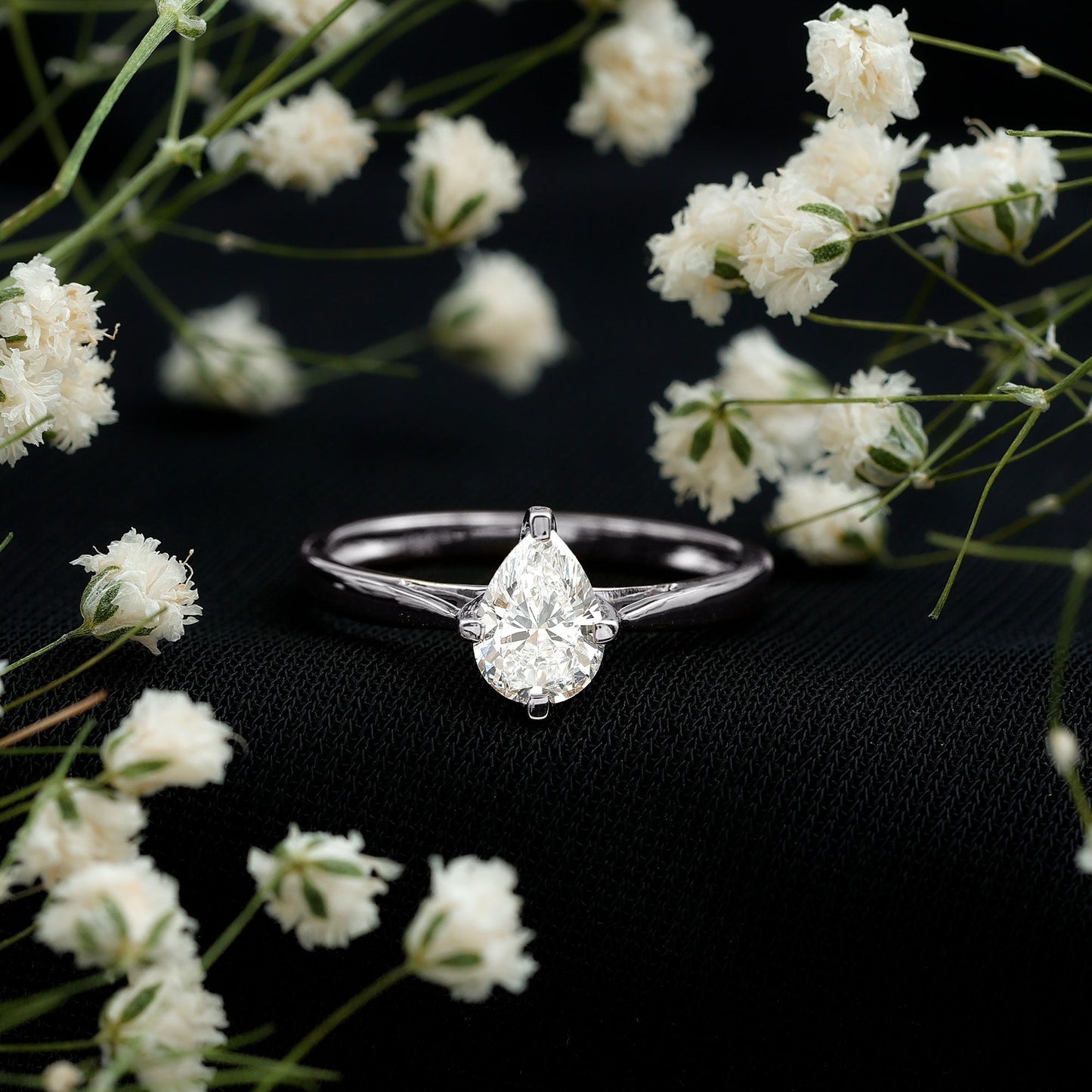 Certified Pear Shaped 5X7mm Moissanite Solitaire Engagement Ring