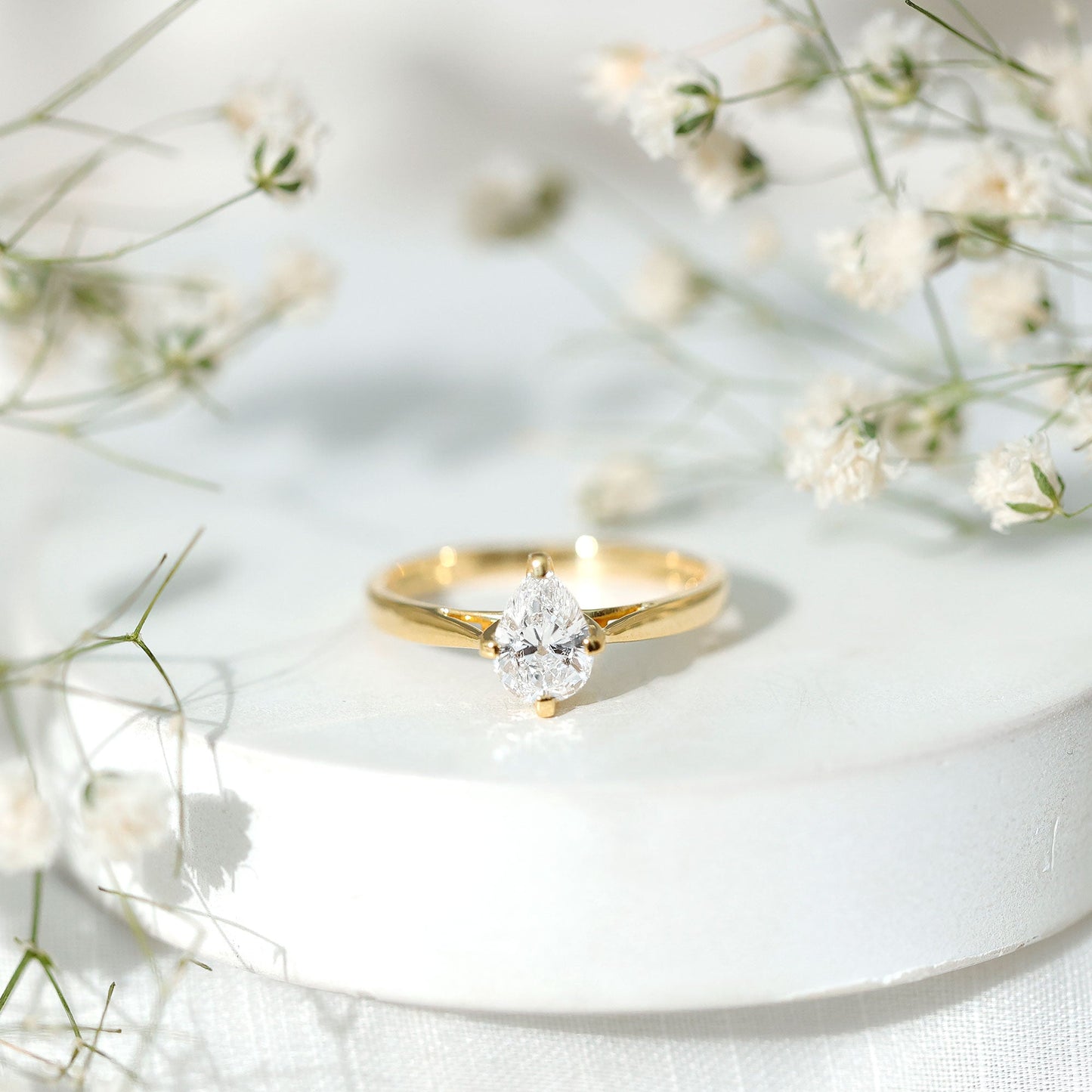 Certified Pear Shaped 5X7mm Moissanite Solitaire Engagement Ring