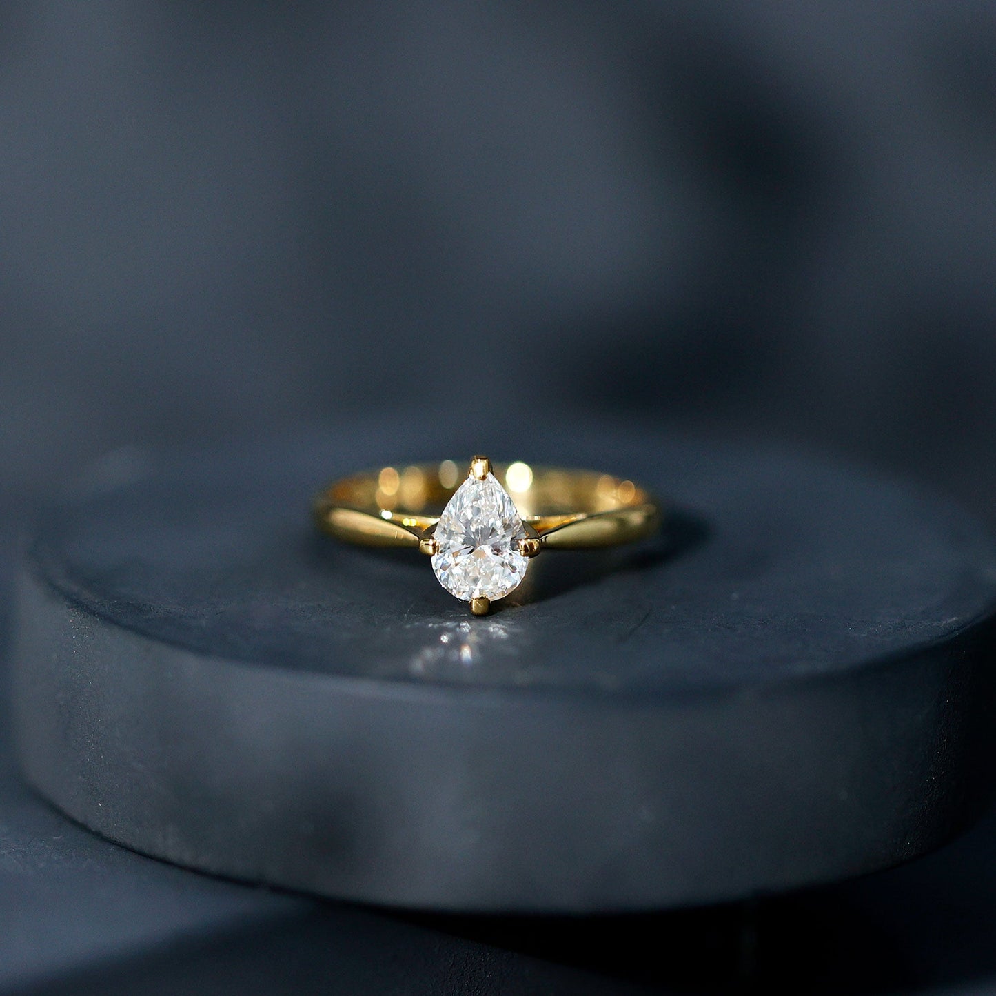 Certified Pear Shaped 5X7mm Moissanite Solitaire Engagement Ring