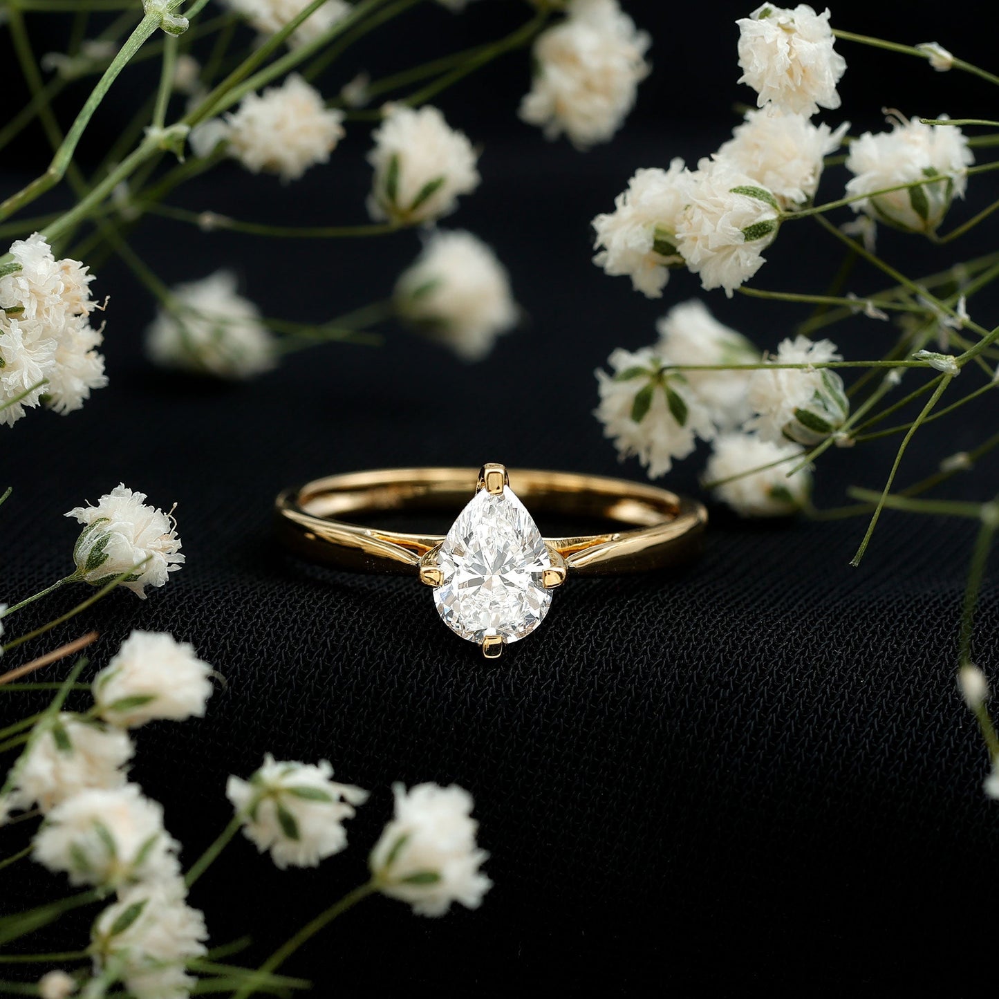 Certified Pear Shaped 5X7mm Moissanite Solitaire Engagement Ring