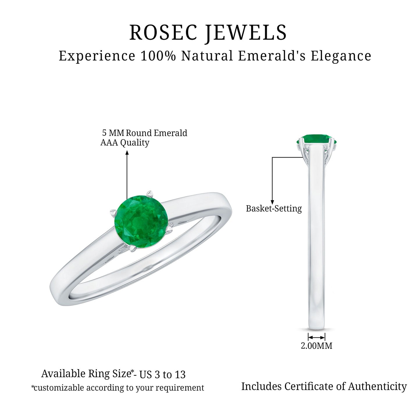 Round Shaped 5MM Emerald Solitaire Promise Ring for Her