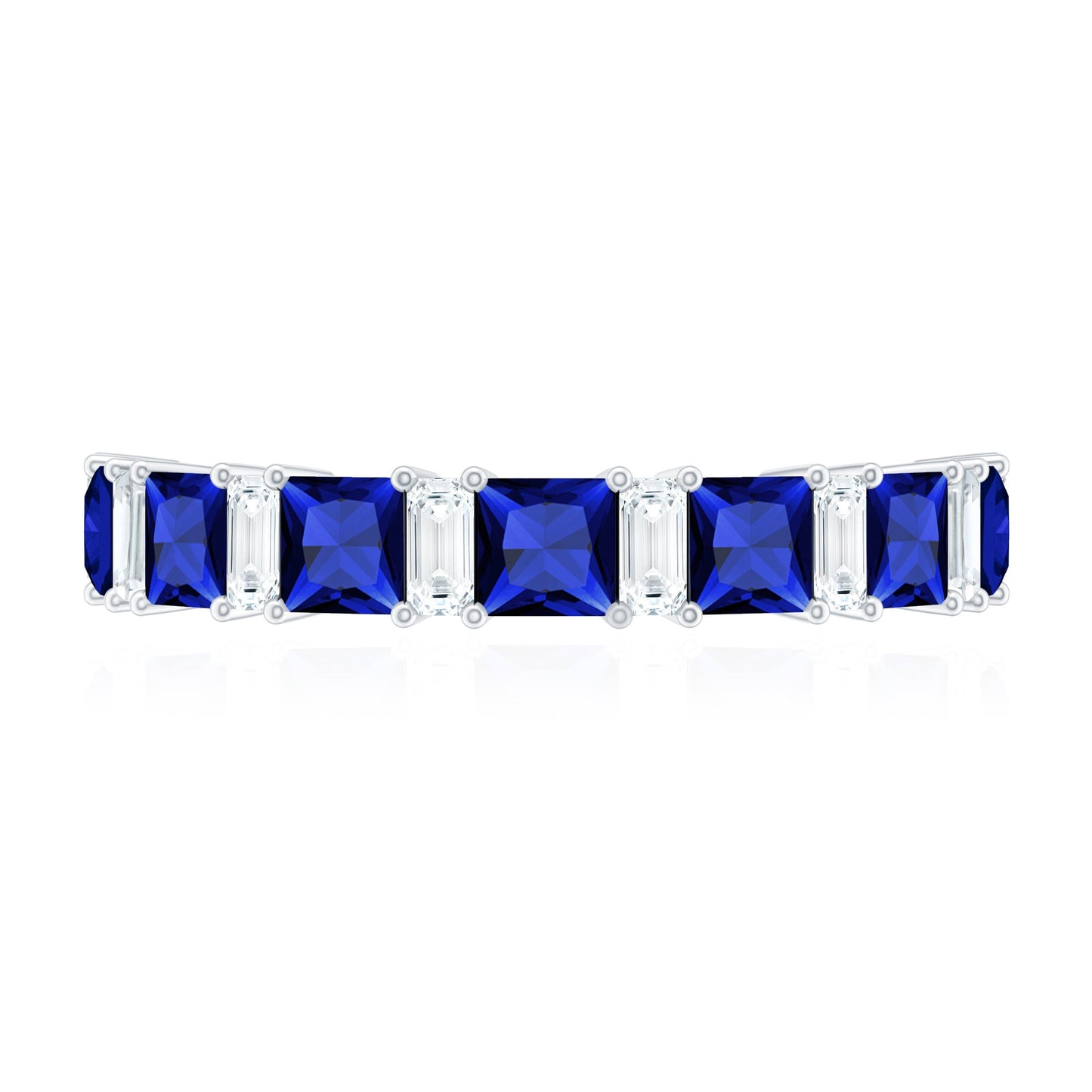 Princess Cut Lab Grown Blue Sapphire Half Eternity Ring with Diamond