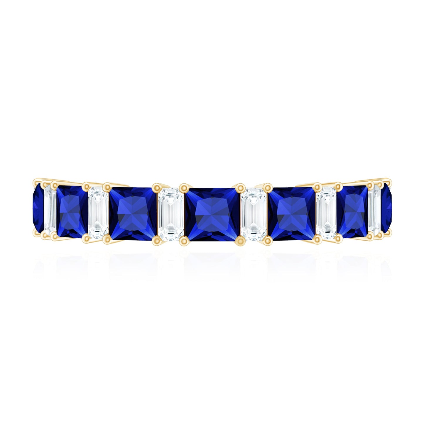 Princess Cut Lab Grown Blue Sapphire Half Eternity Ring with Diamond