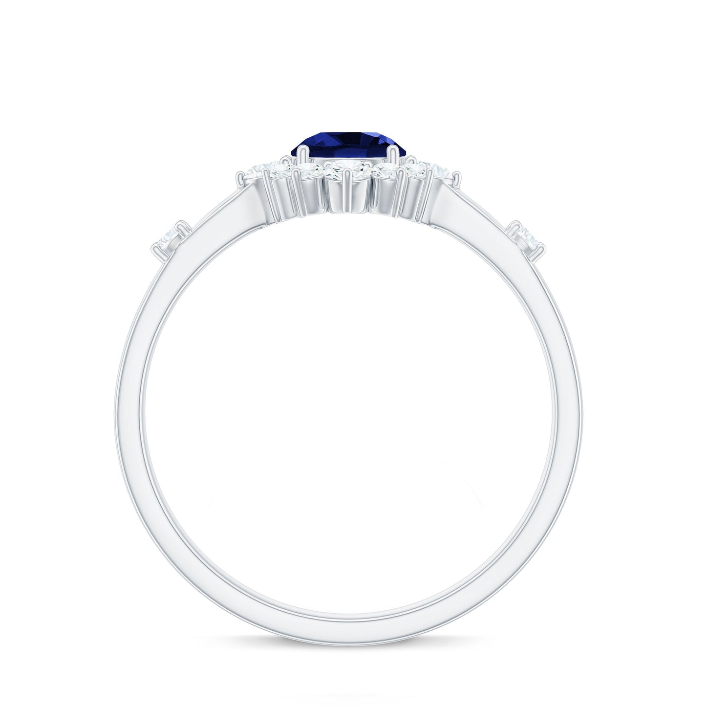 5mm Round Lab Created Blue Sapphire Classic Halo Ring with Diamond