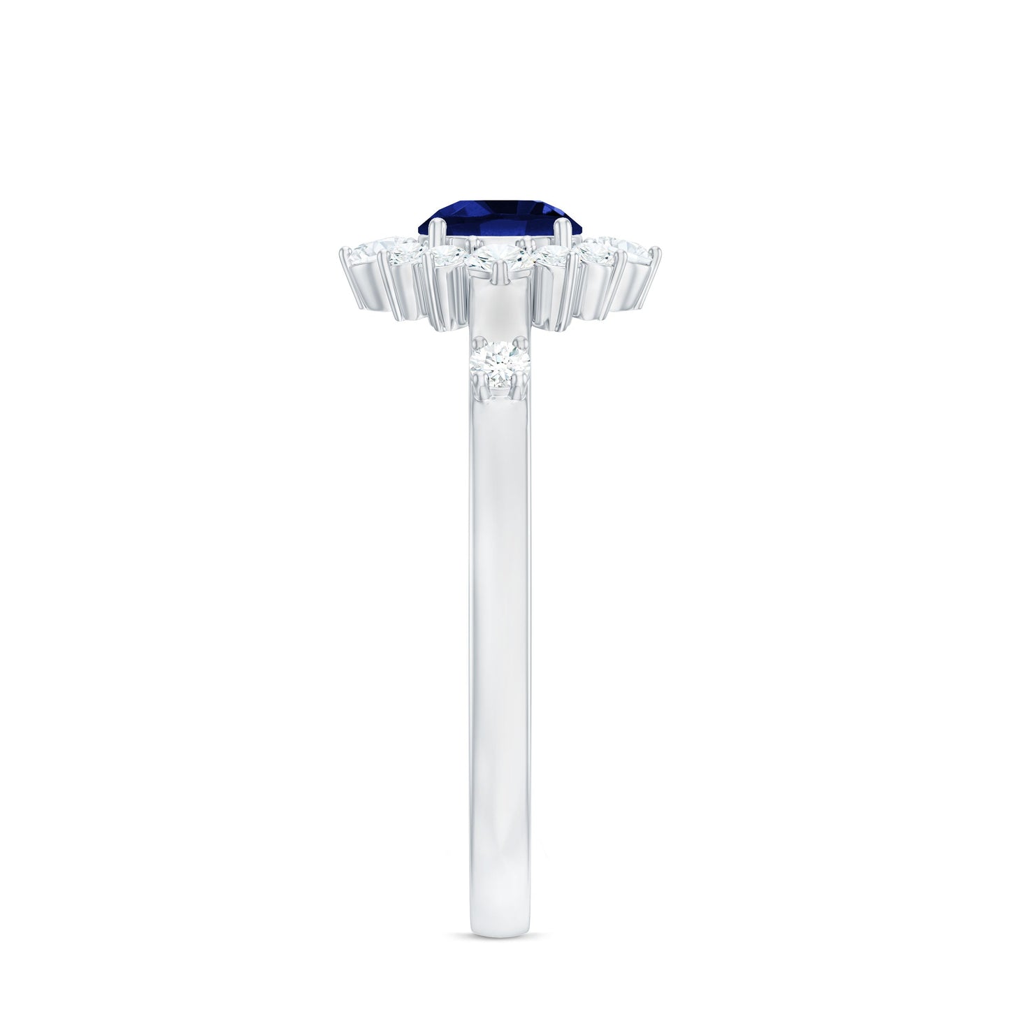 5mm Round Lab Created Blue Sapphire Classic Halo Ring with Diamond