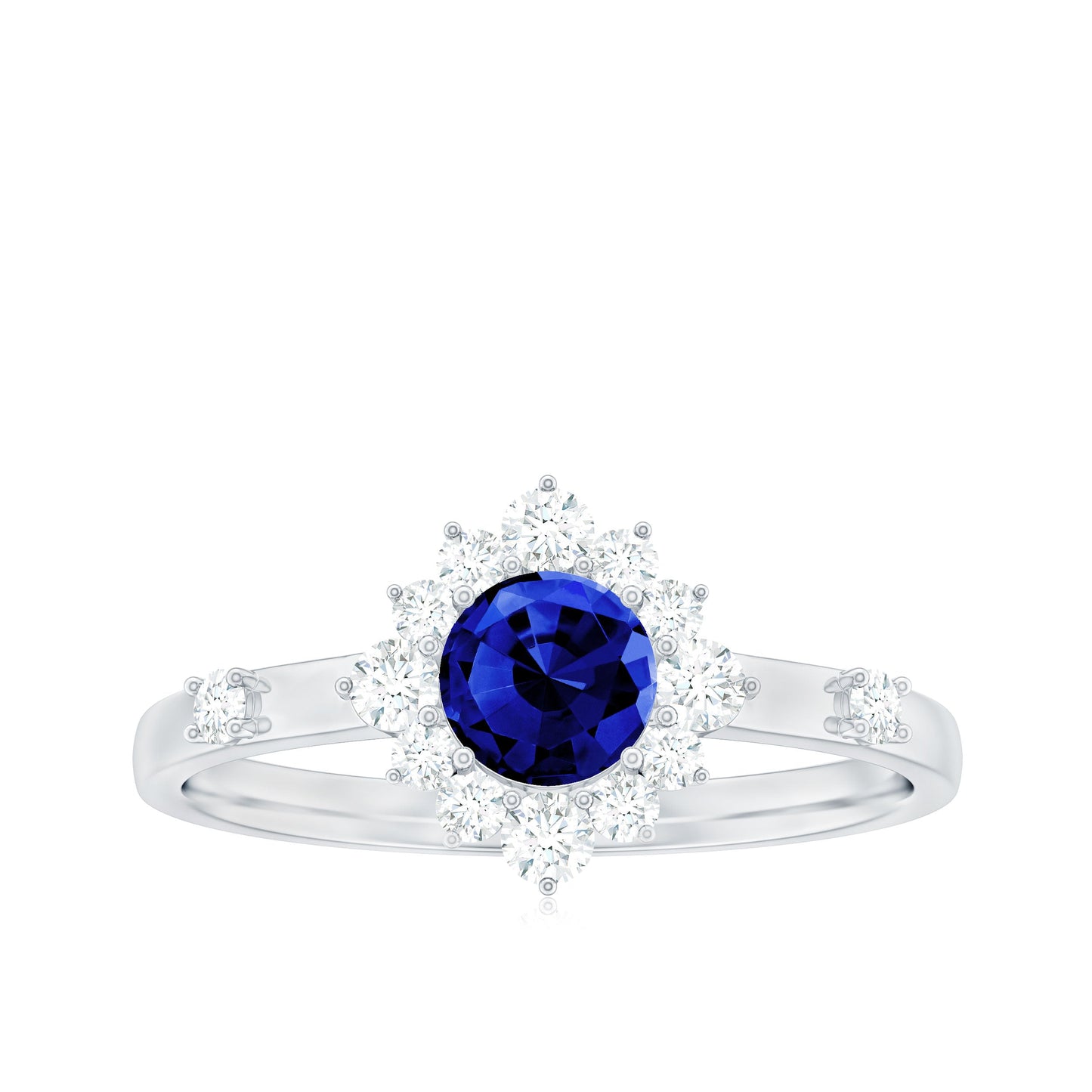 5mm Round Lab Created Blue Sapphire Classic Halo Ring with Diamond