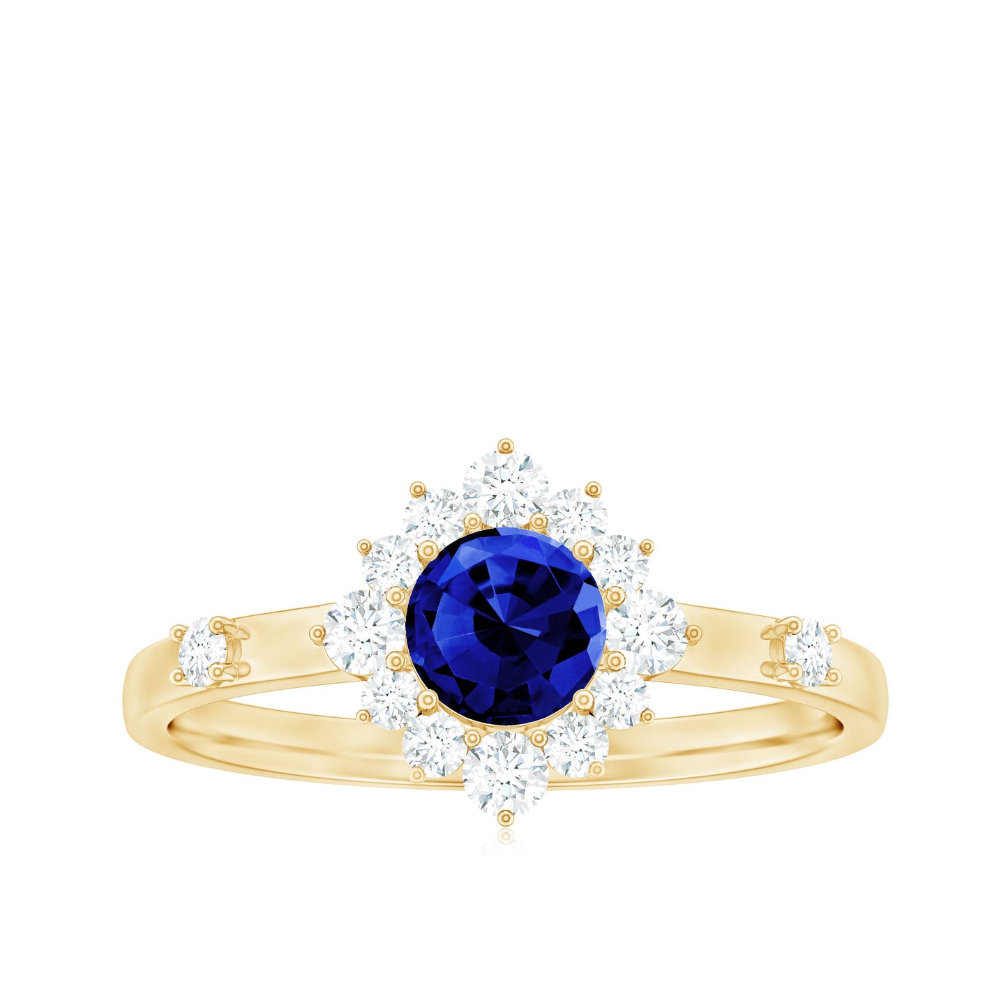 5mm Round Lab Created Blue Sapphire Classic Halo Ring with Diamond