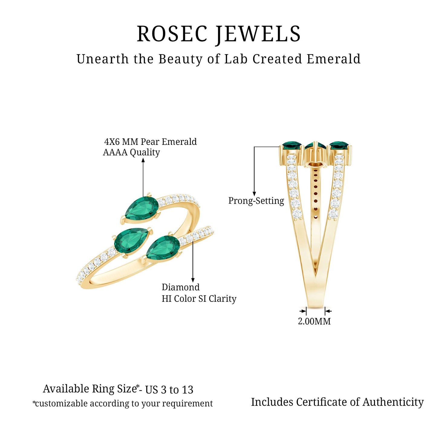Certified Pear Shape Lab Grown Emerald Diamond Cocktail Ring