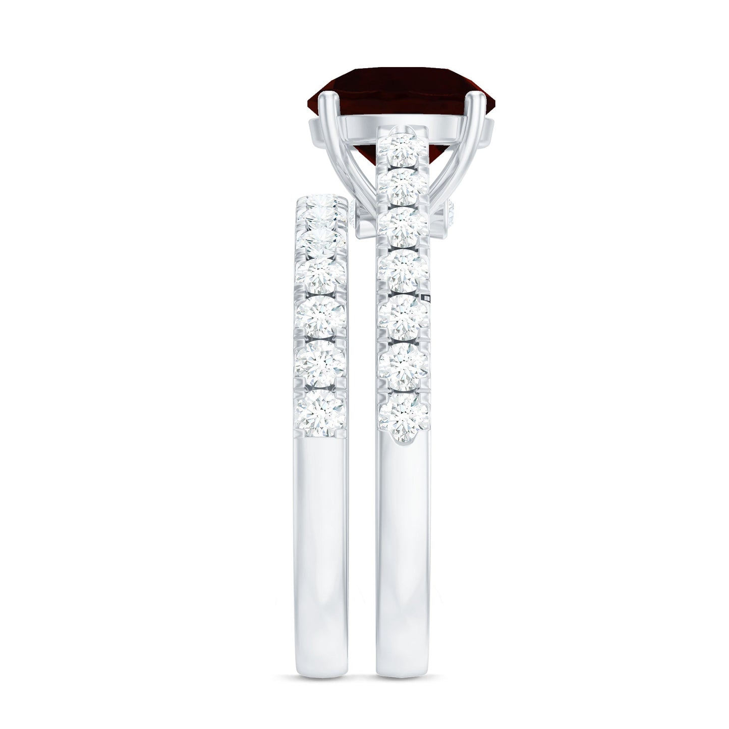 Certified Real 8mm Garnet Wedding Bridal Ring Set of 2