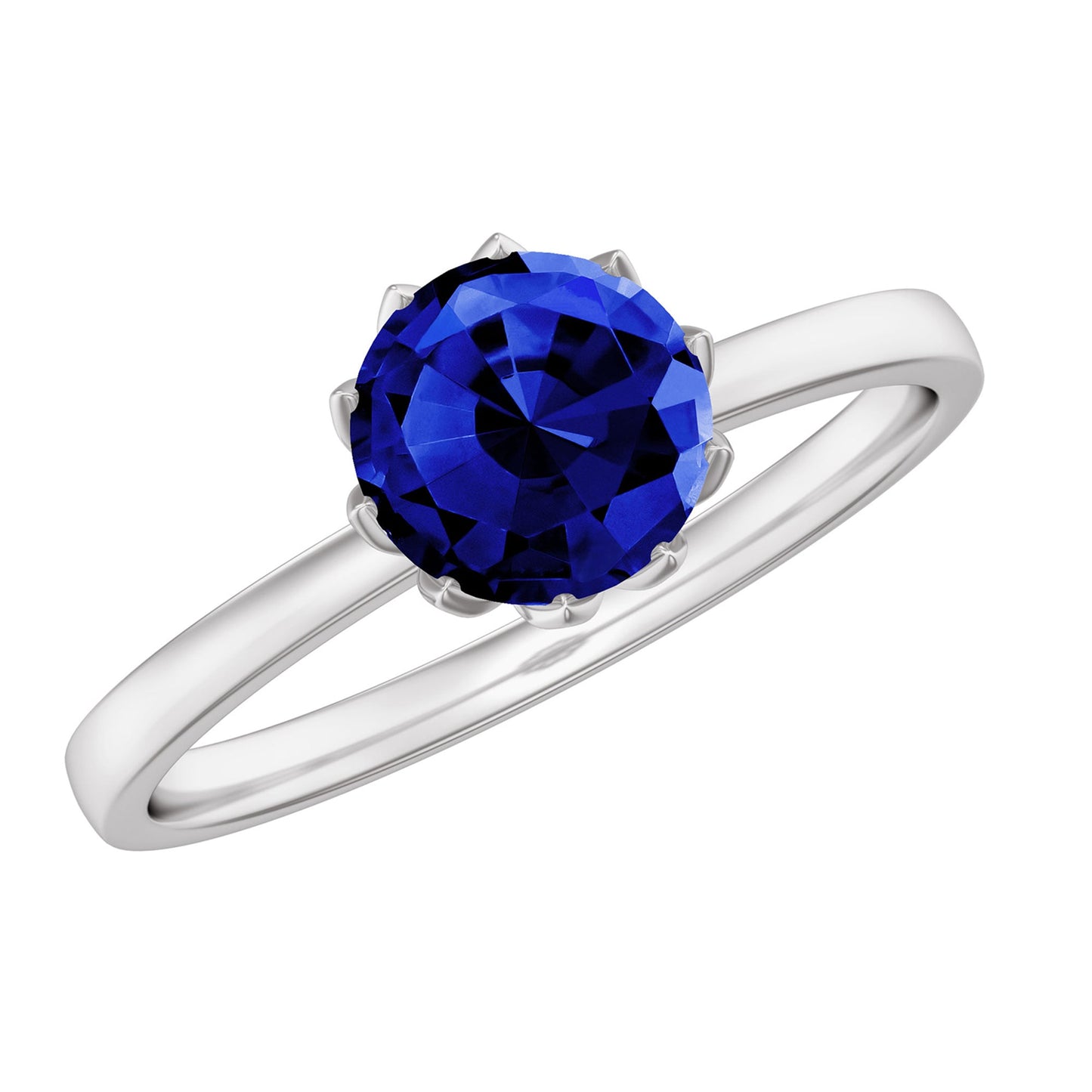Certified 1 Carat Lab Grown Blue Sapphire Solitaire Engagement Ring