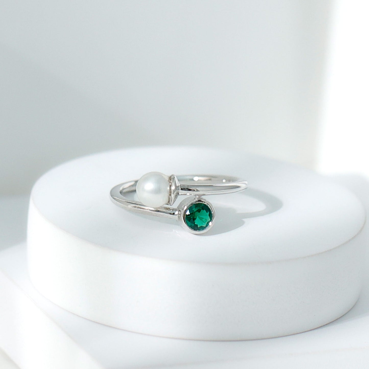 Freshwater Pearl Emerald Toi Et Moi Promise Ring