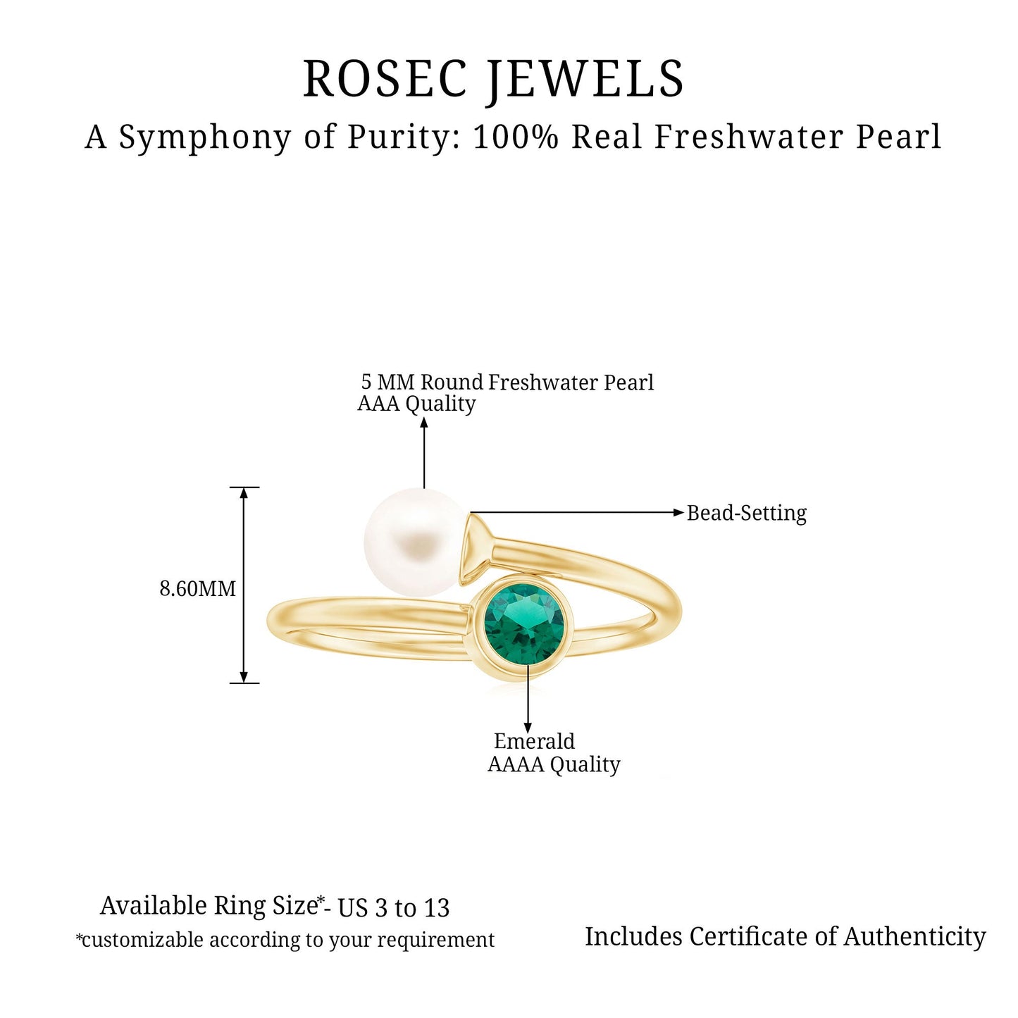 Freshwater Pearl Emerald Toi Et Moi Promise Ring