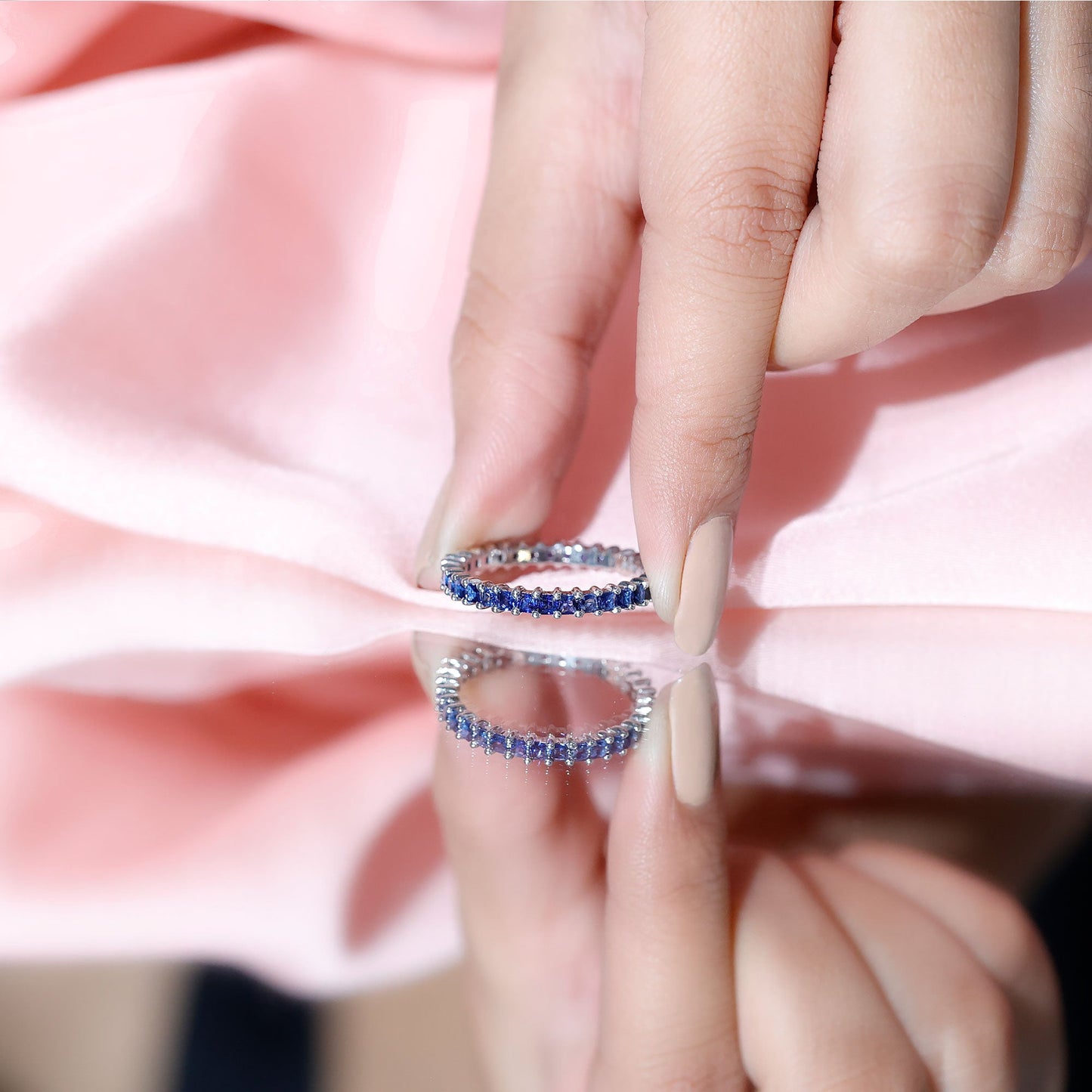 Princess Cut Certified Lab Created Blue Sapphire Full Eternity Ring