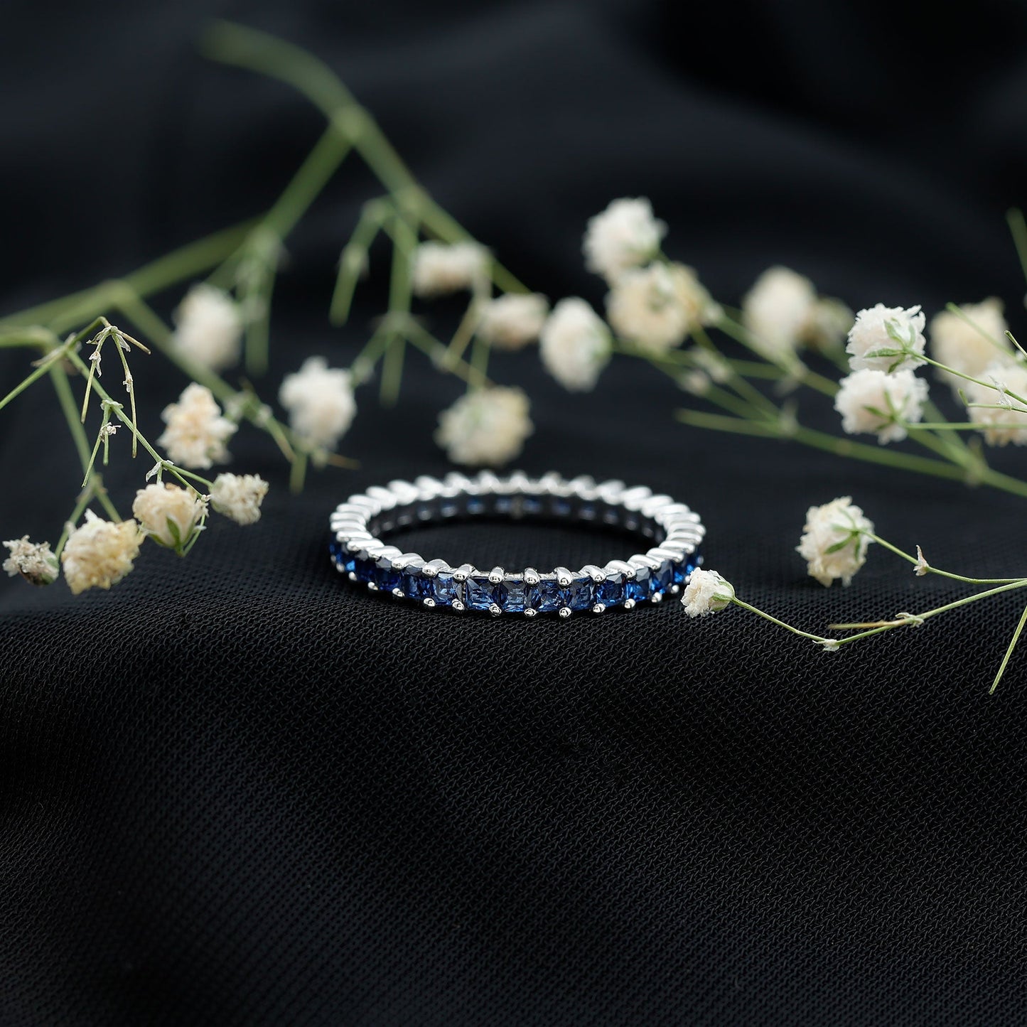 Princess Cut Certified Lab Created Blue Sapphire Full Eternity Ring