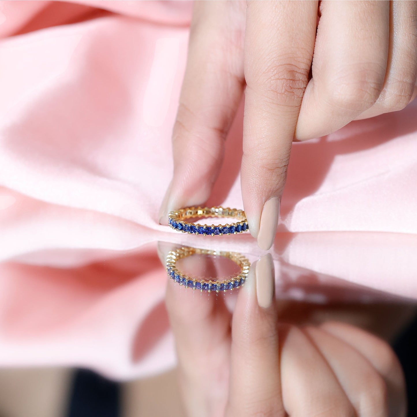 Princess Cut Certified Lab Created Blue Sapphire Full Eternity Ring
