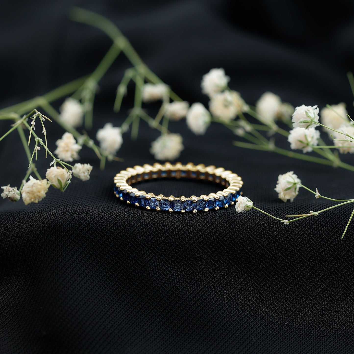 Princess Cut Certified Lab Created Blue Sapphire Full Eternity Ring
