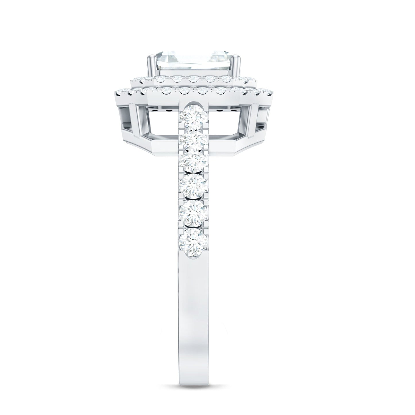 Certified Asscher Cut Moissanite Double Halo Engagement Ring