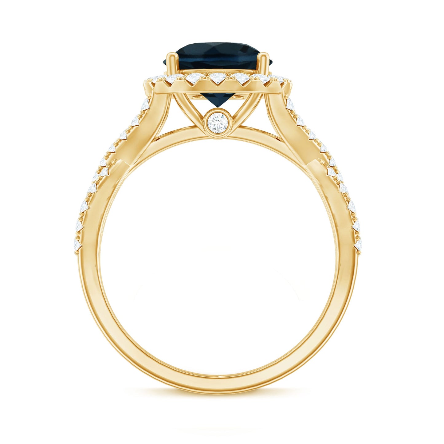 8mm Round London Blue Topaz Crossover Engagement Ring with Diamond Halo