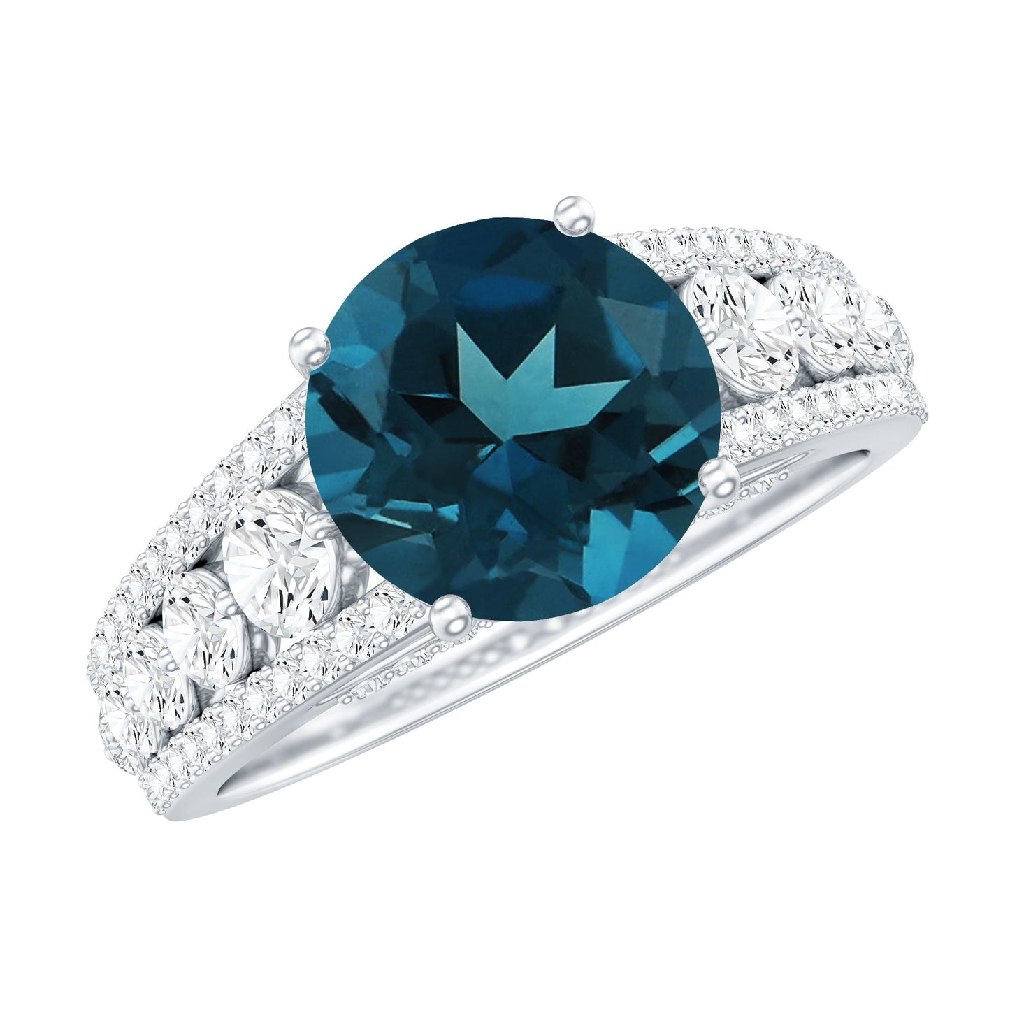8 mm London Blue Topaz Statement Engagement Ring with Side Stones